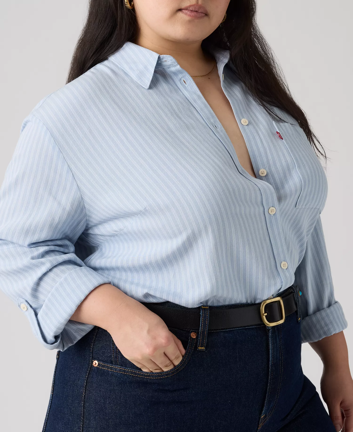 Plus Size Darlene Collared Neck Shirt - Cannita Stripe Kentucky Blue - 1X