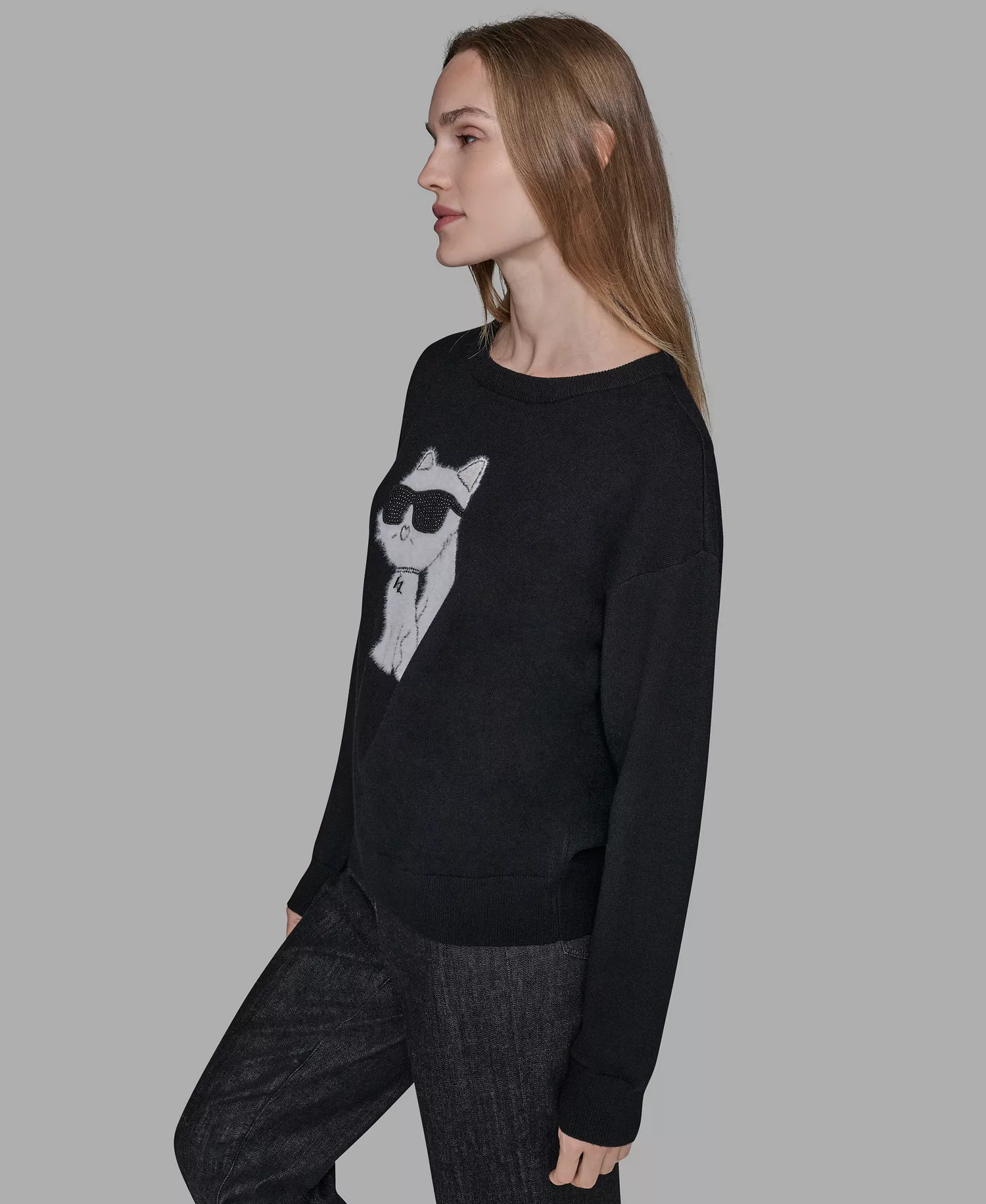 Women's Cool Choupette Crewneck Sweater - Black - L