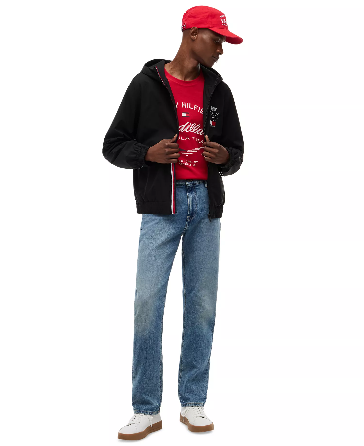 x Cadillac F1® Men's Script Hooded Windbreaker Jacket - Black - L