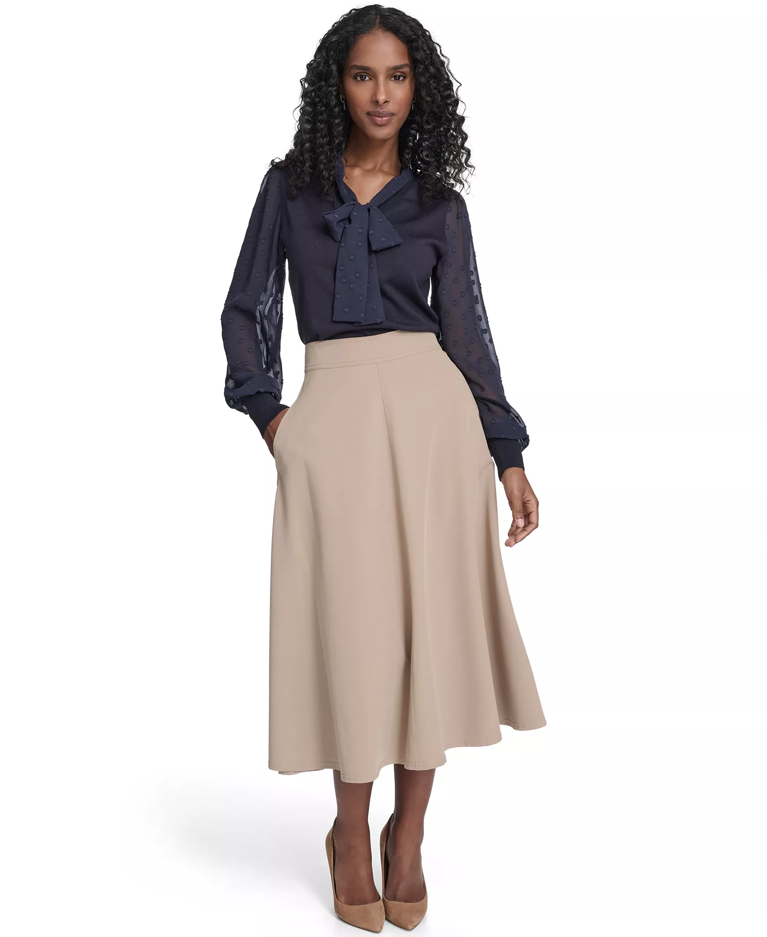 Women's Mixed Media Floral Clip Long Sleeve Sweater - Midnight - L