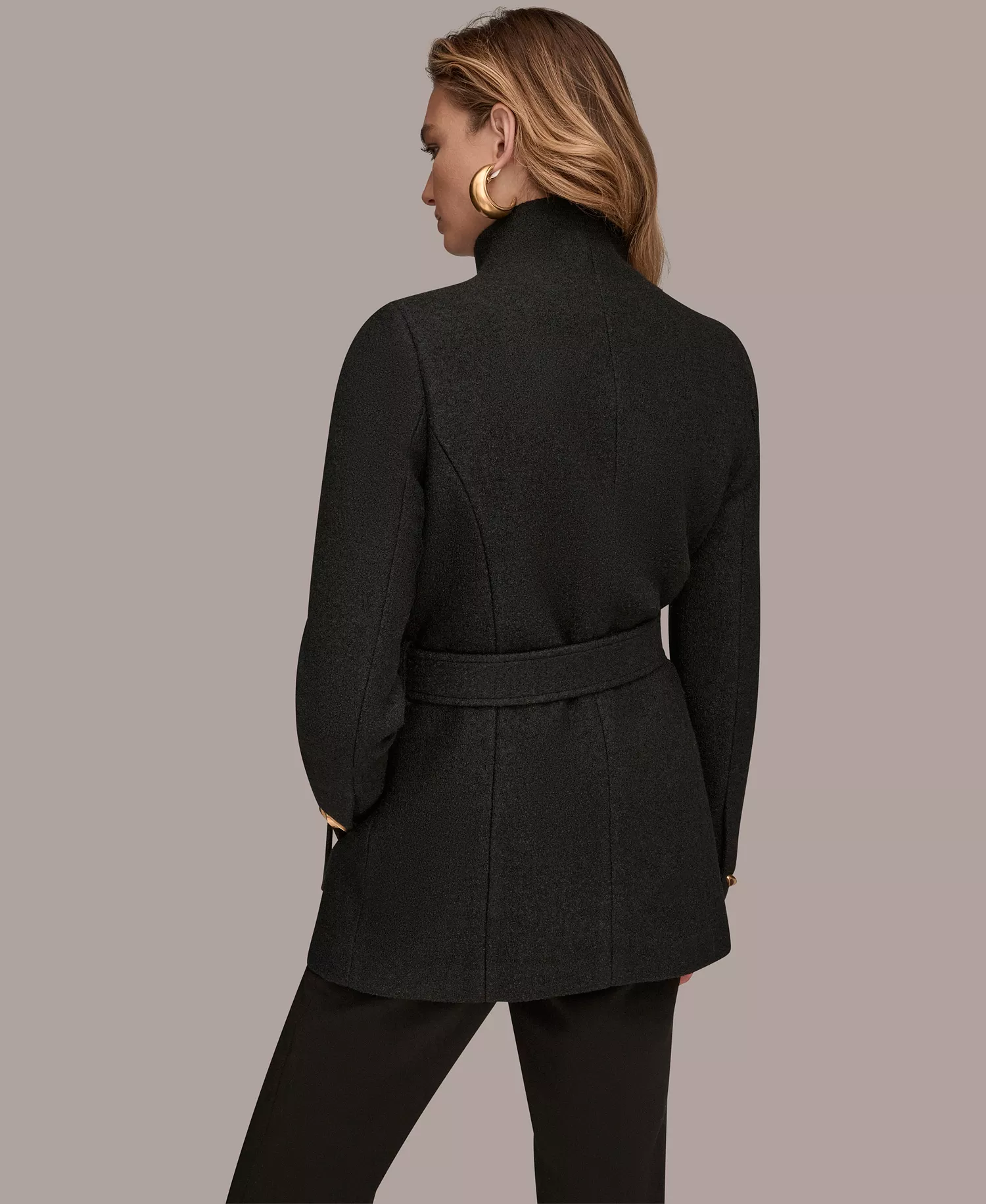 Women's Wing Collar Belted Coat - Black - L