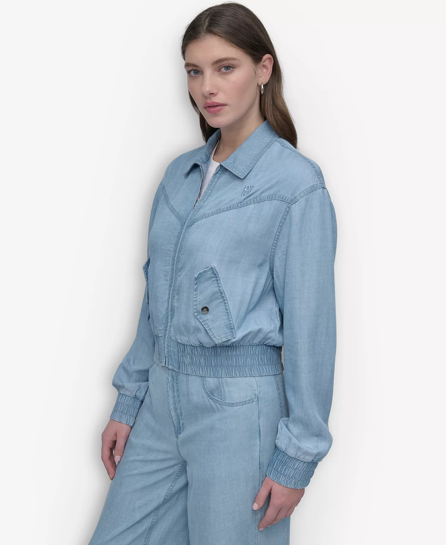 Women's Chambray Zip-Front Bomber Jacket - Lt Chambray - L
