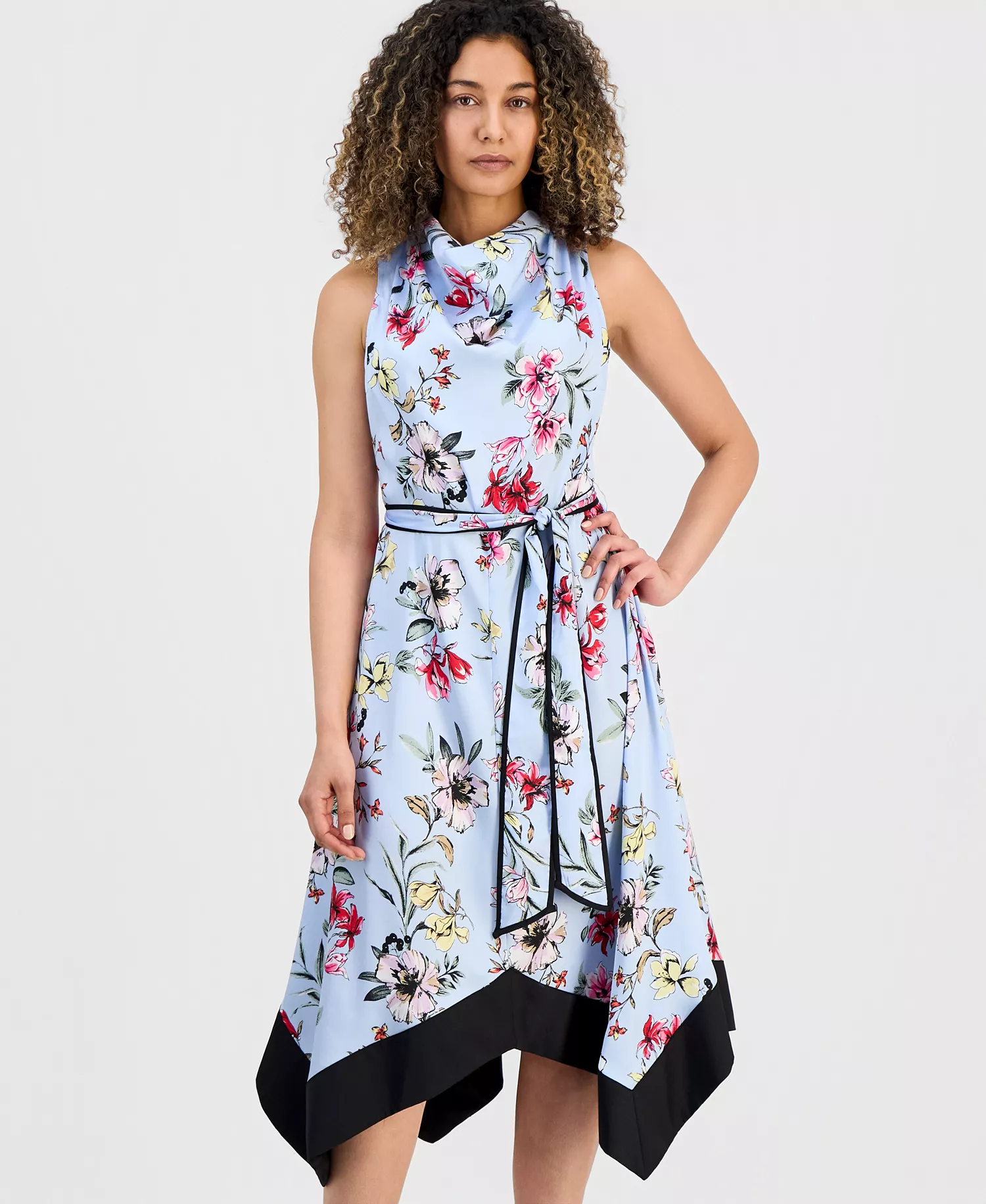 Petite Asymmetrical Cowlneck Dress, Macy's Exclusive - Dara Blooms - P/L