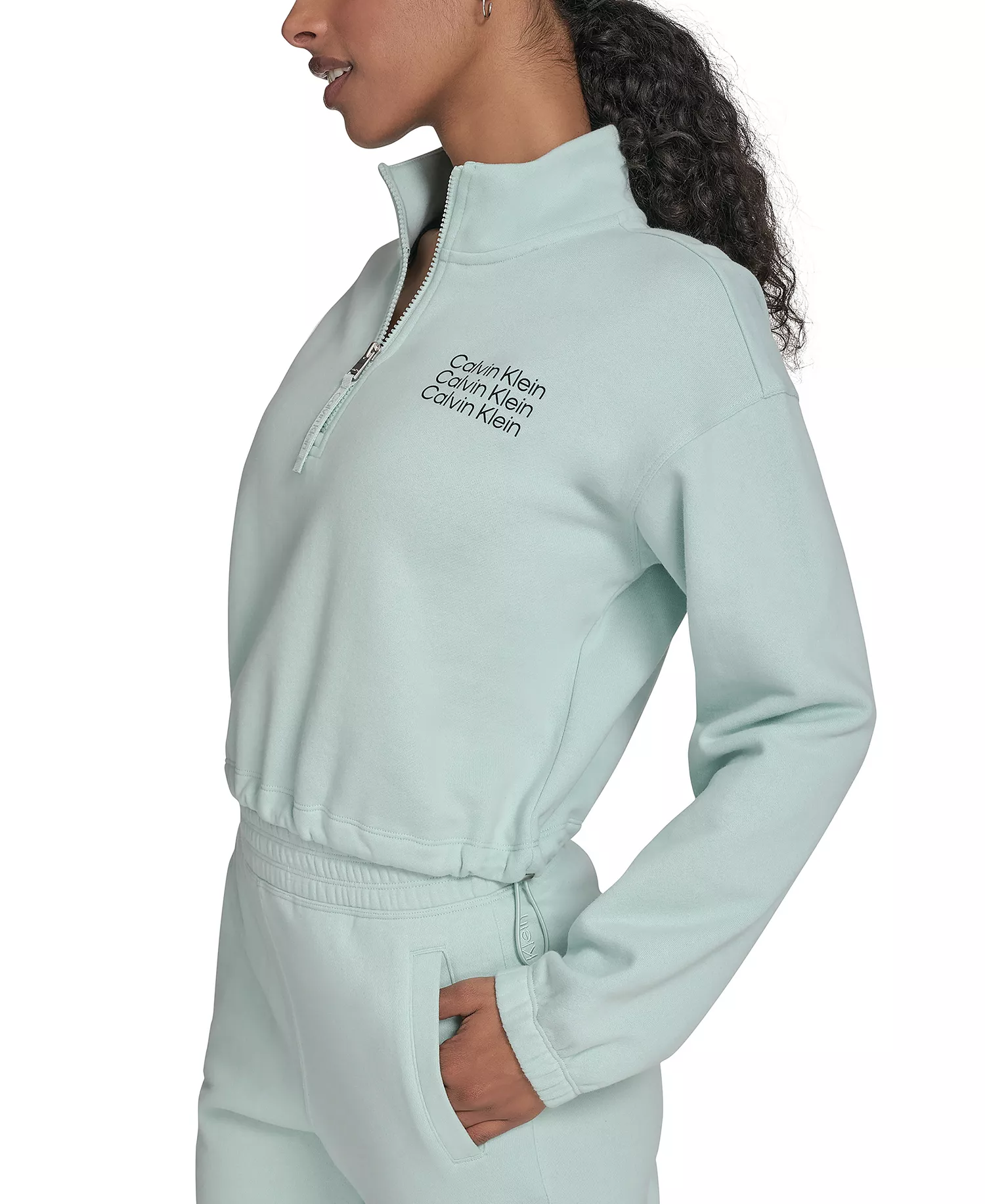 Performance Women's Mini Triple Logo Fleece Half-Zip Pullover Sweatshirt - Aqua Blue / Black - 2XL