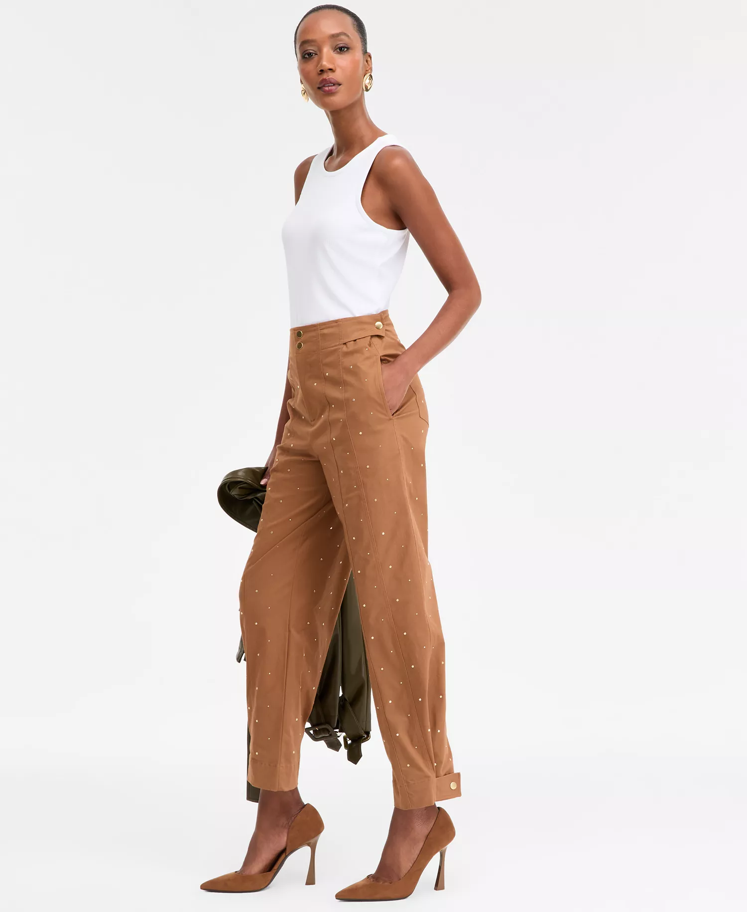 Women's Studded Tapered Pants, Macy's Exclusive - Brown Saira - 10