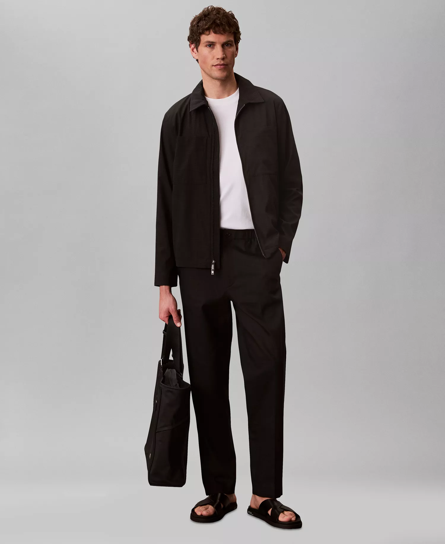 Men's Seersucker Blouson Jacket - Black - 2XL