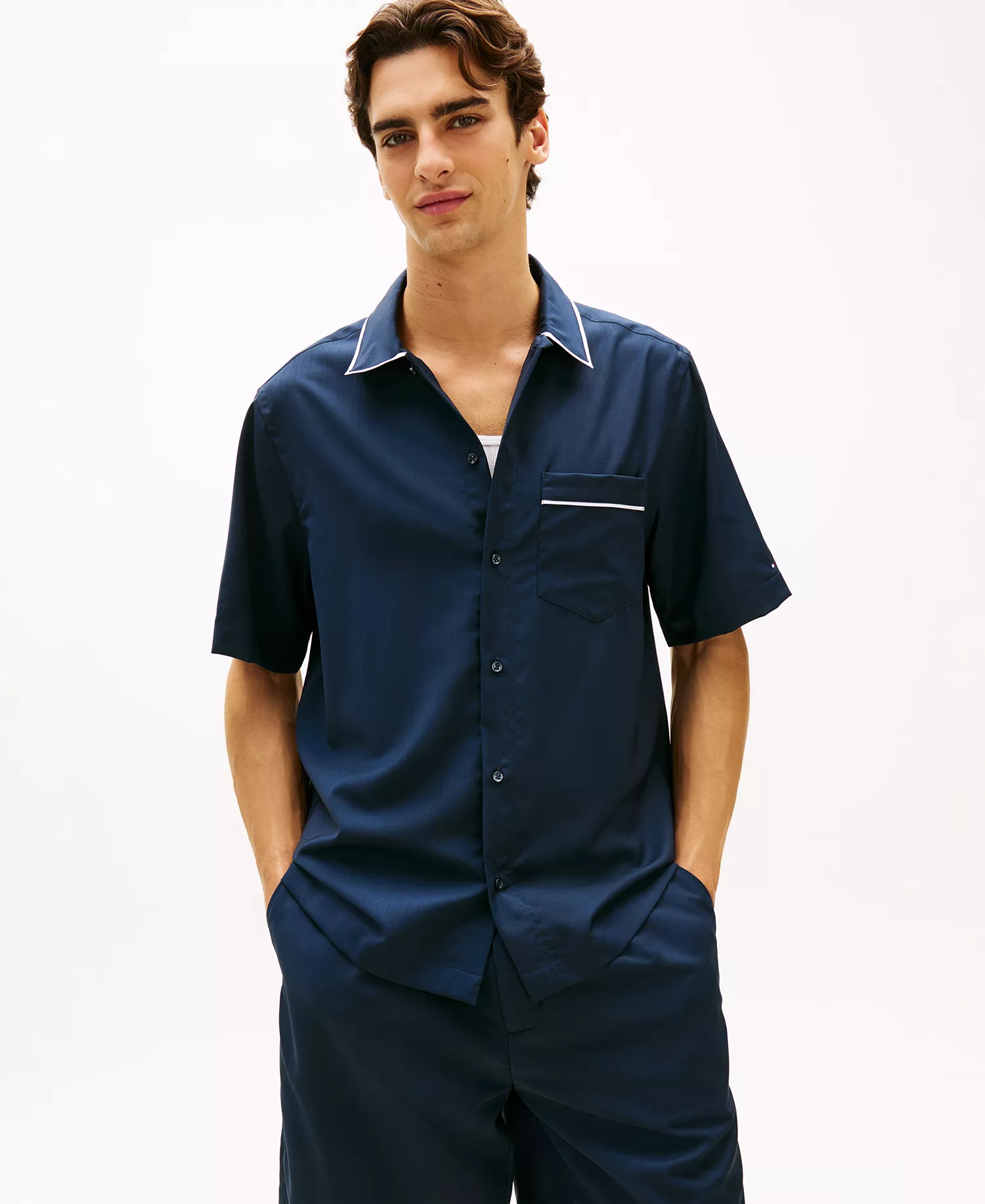 Men's Summer Wool Short-Sleeve Shirt - Navy Iris - L
