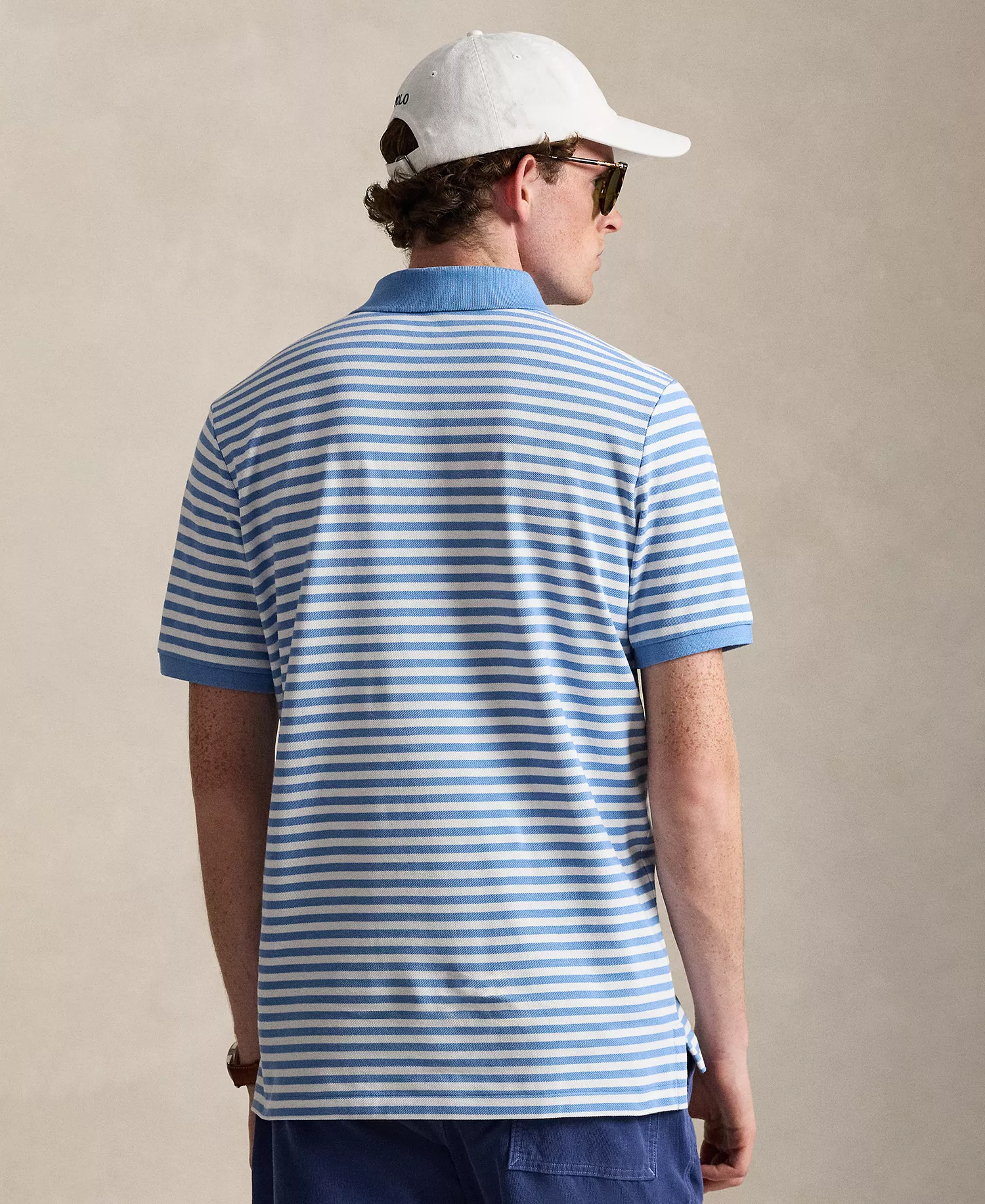 Men's Classic-Fit Striped Mesh Polo Shirt - Bristol Blue/White - L