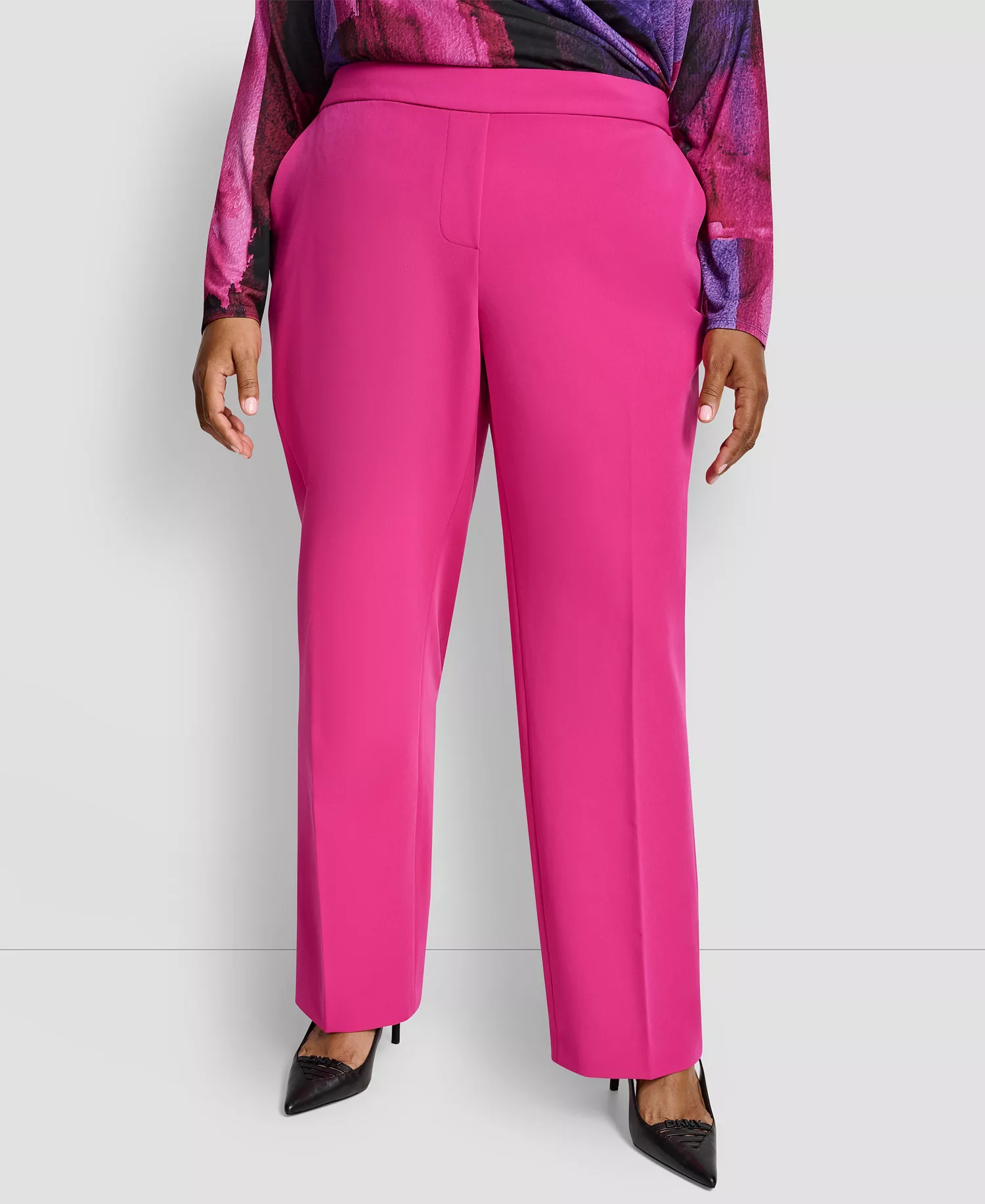 Plus Size Elastic Back Ankle Pants - Fuchsia - 14W