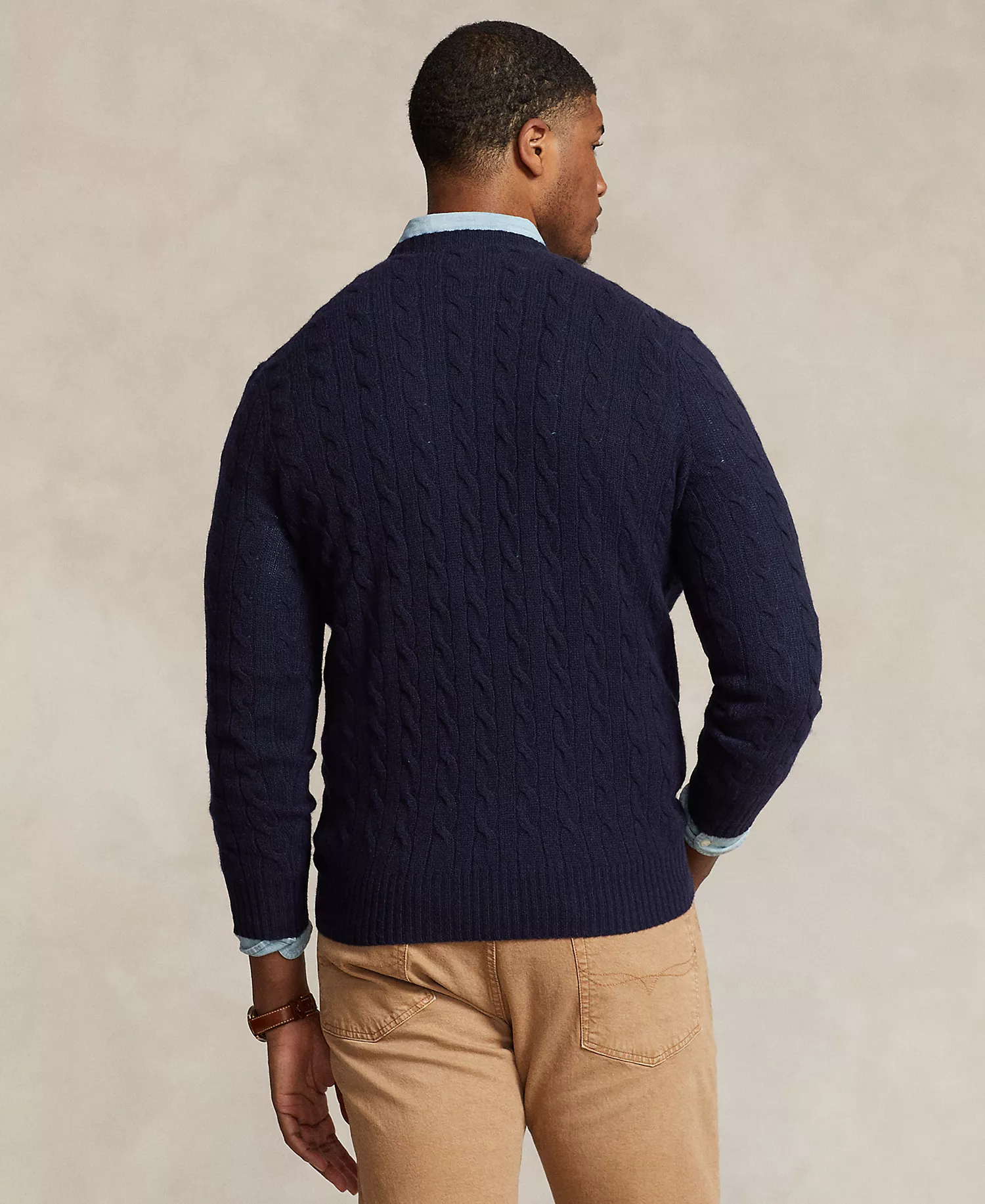Men's Big & Tall Cable-Knit Wool-Cashmere Sweater - Hunter Navy - 2XB