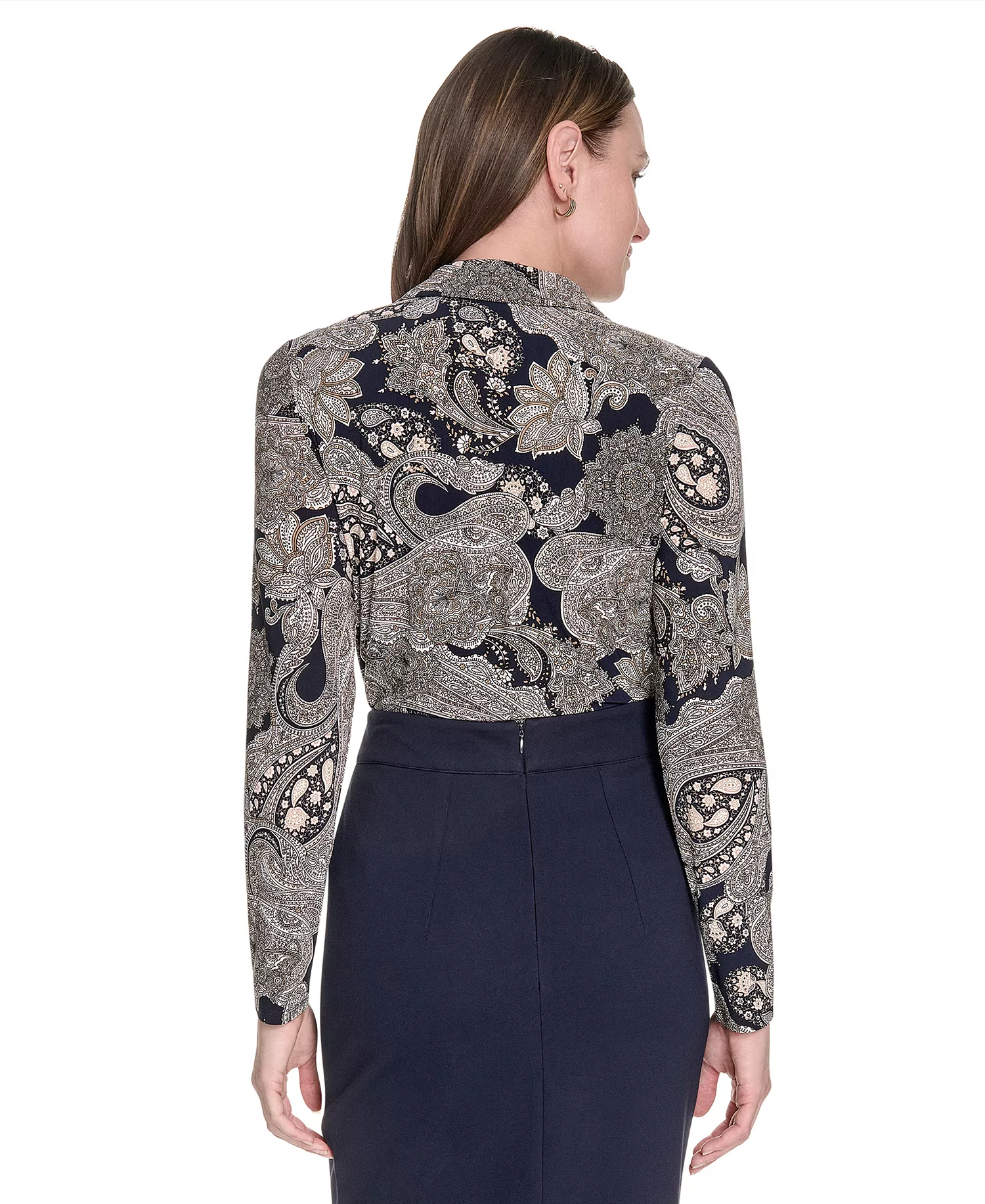 Women's Printed Long-Sleeve Knit Blouse - Midnight/ Sand - XL