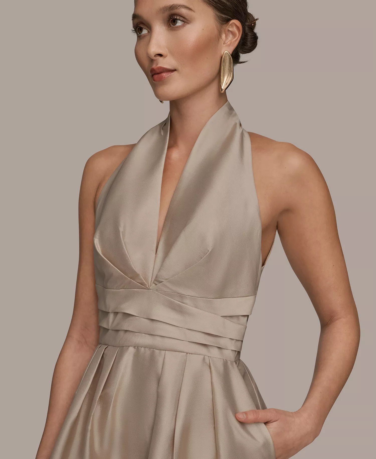 Women's A-Line Halter Midi Dress - Gold - 10
