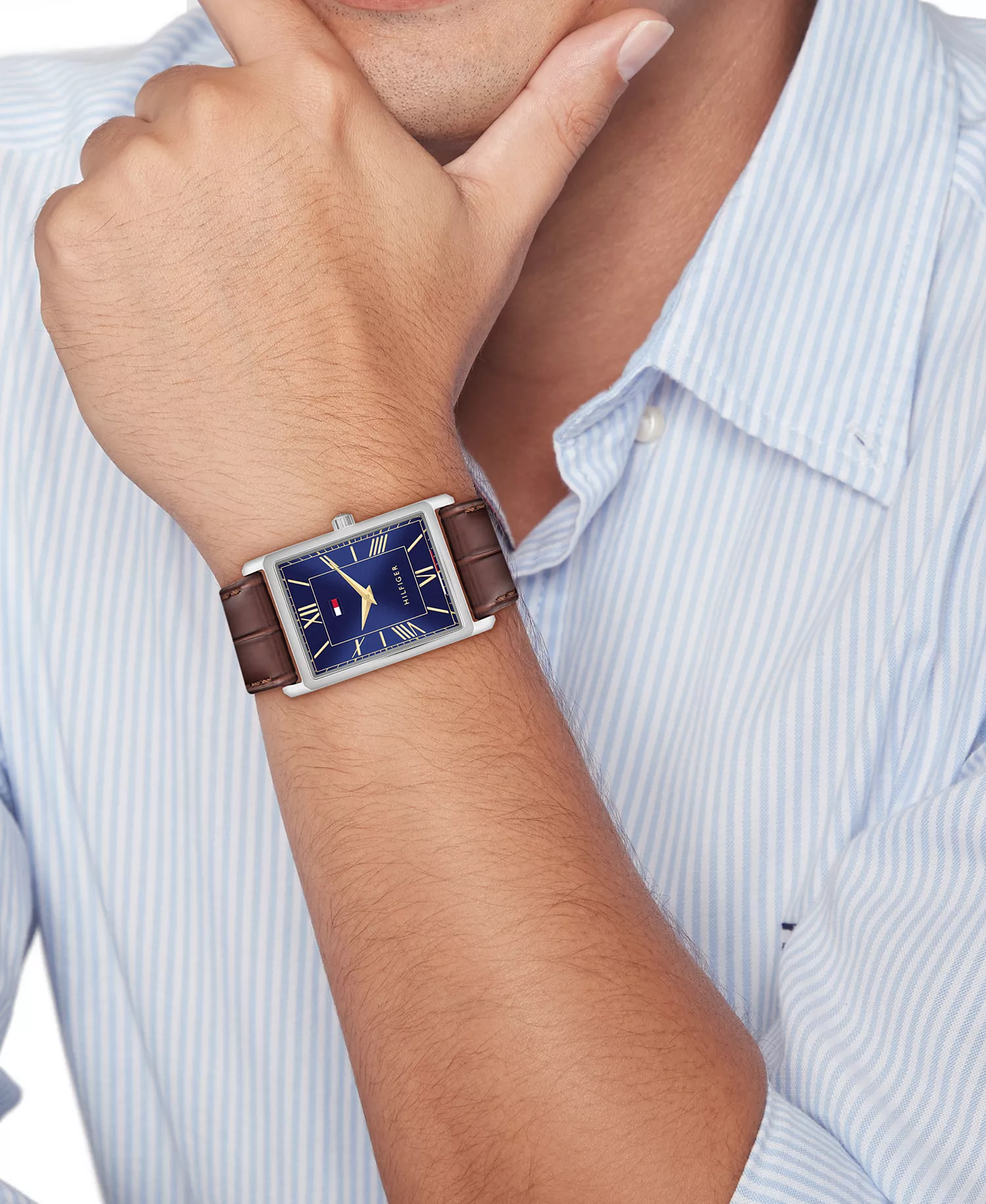 Men's Quartz Brown Leather Watch, 25.5 mm - Brown - ONE SIZE