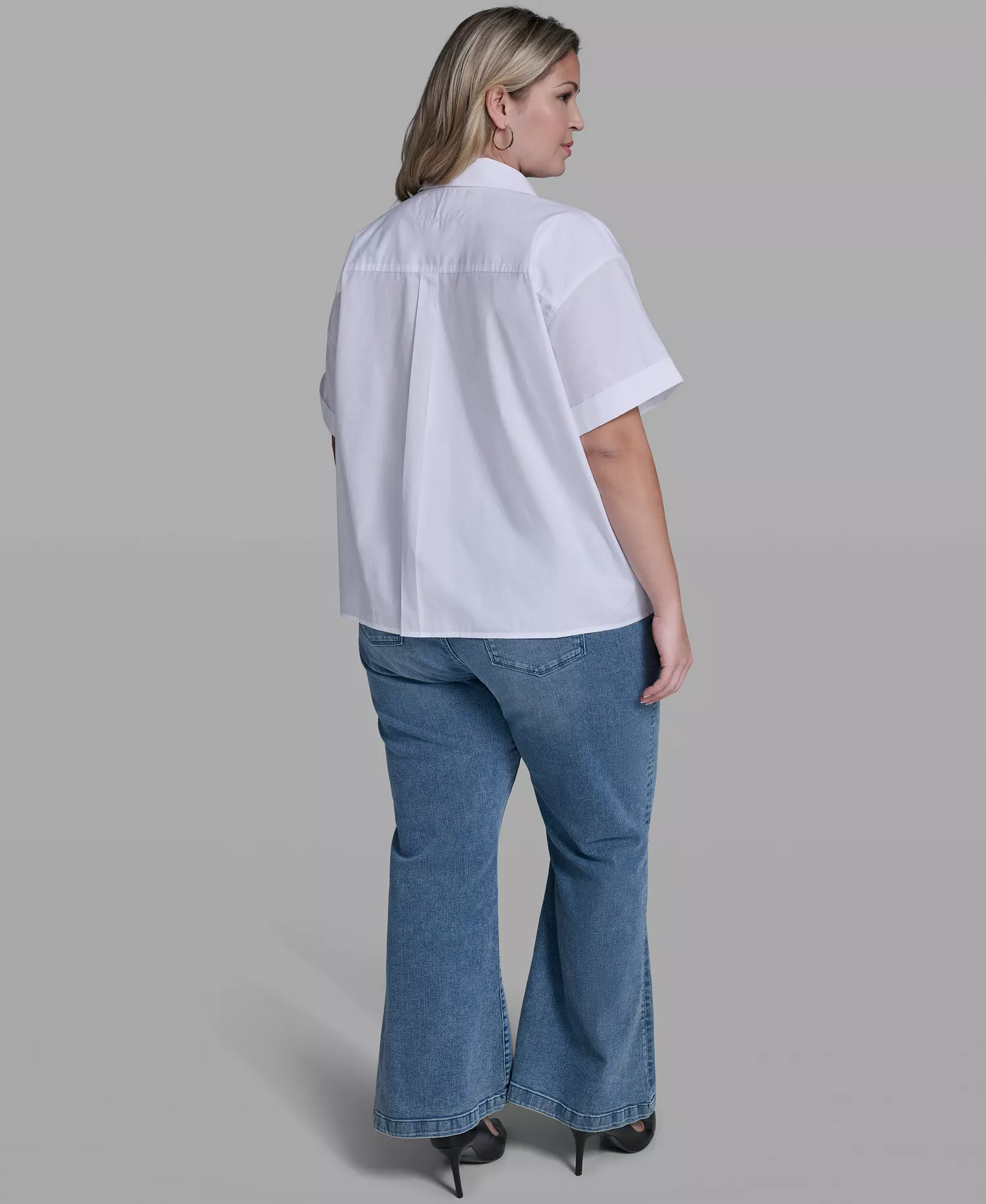 Plus Size Paris Scene Poplin Short-Sleeve Top - White - 0X
