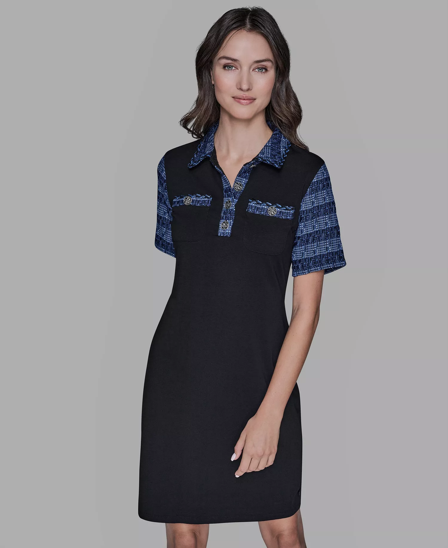 Women's Polo Collar Pull-On Dress - Black - L