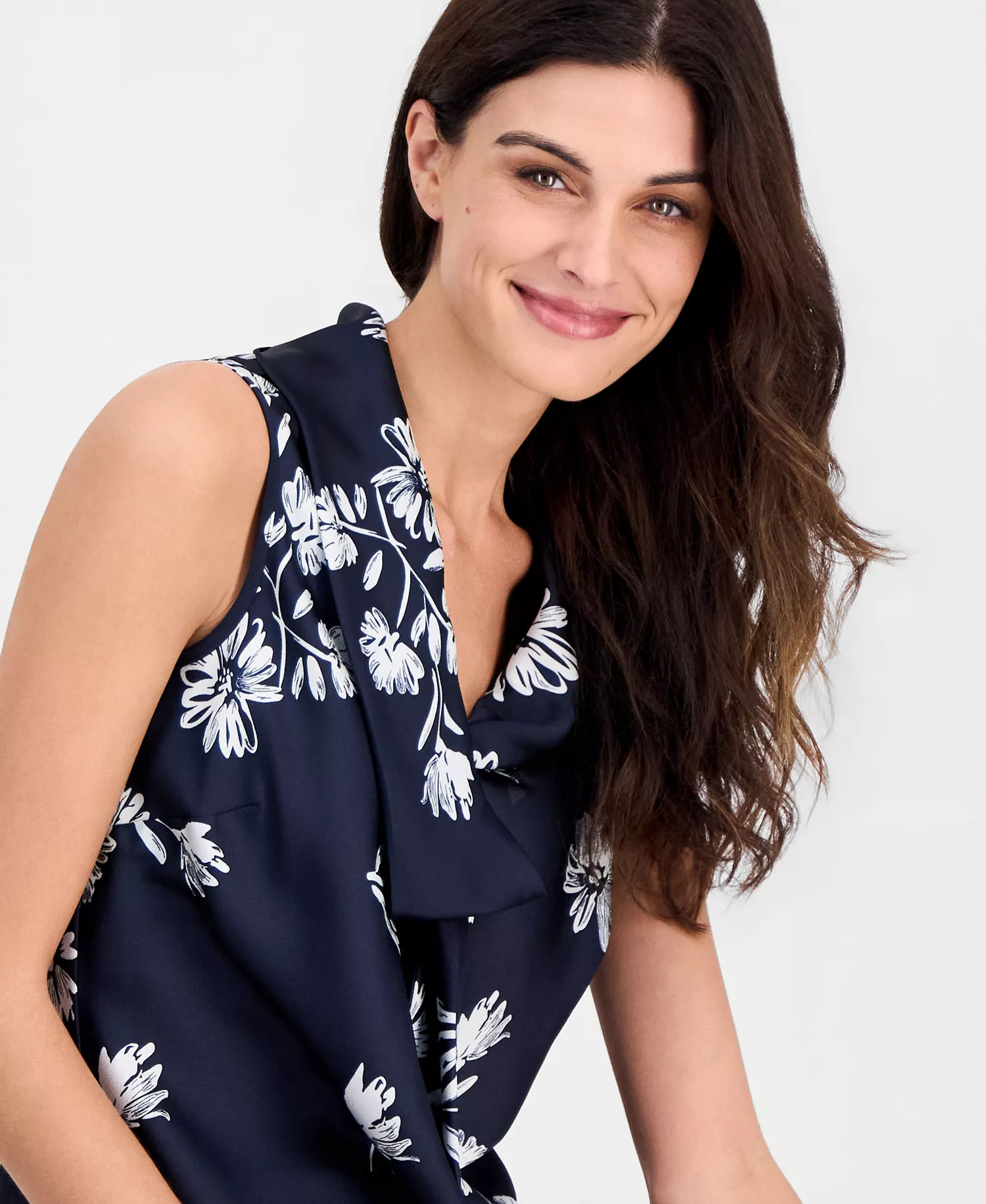 Petite Sailor Tie V-Neck Blouse - Navy Ivory - P/L