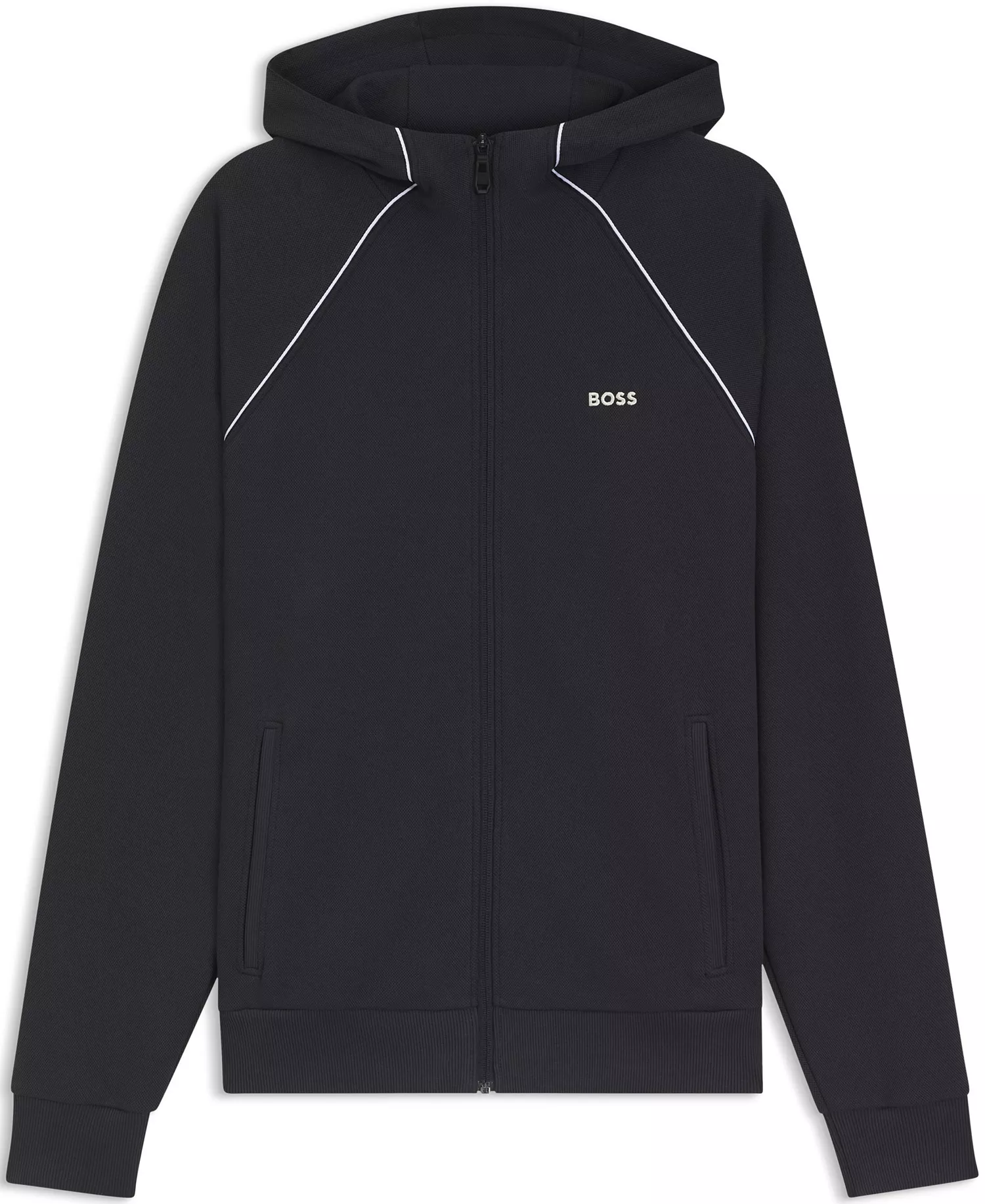 Men's Cotton-Blend Piping Detail Zip-Up Hoodie - Dark Blue - 2XL