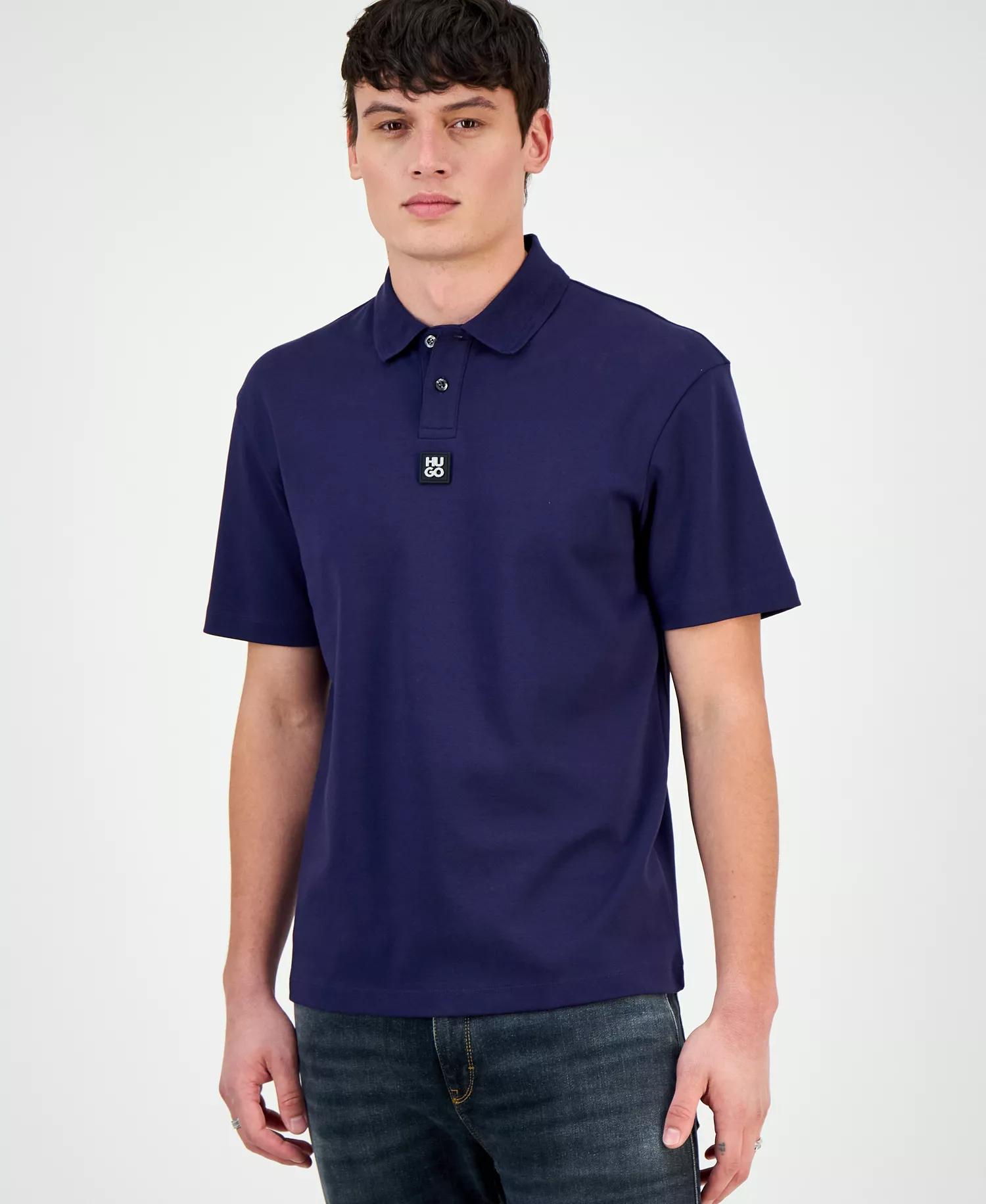 Men's Deabono Short-Sleeve Button-Placket Polo Shirt - Navy - 2XL