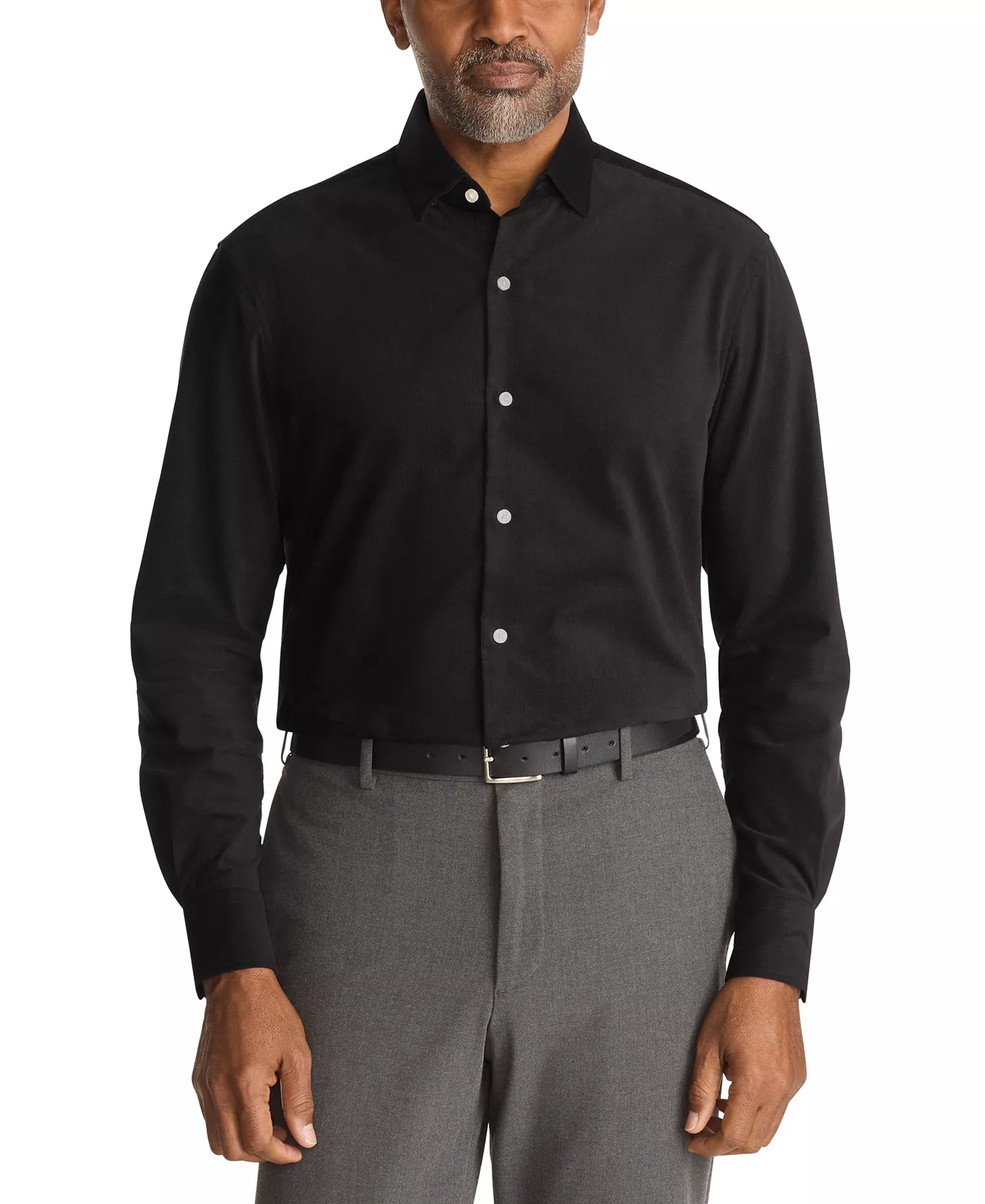 Men's Regular Fit Corduroy Dress Shirt - Black - 14.5 32/33