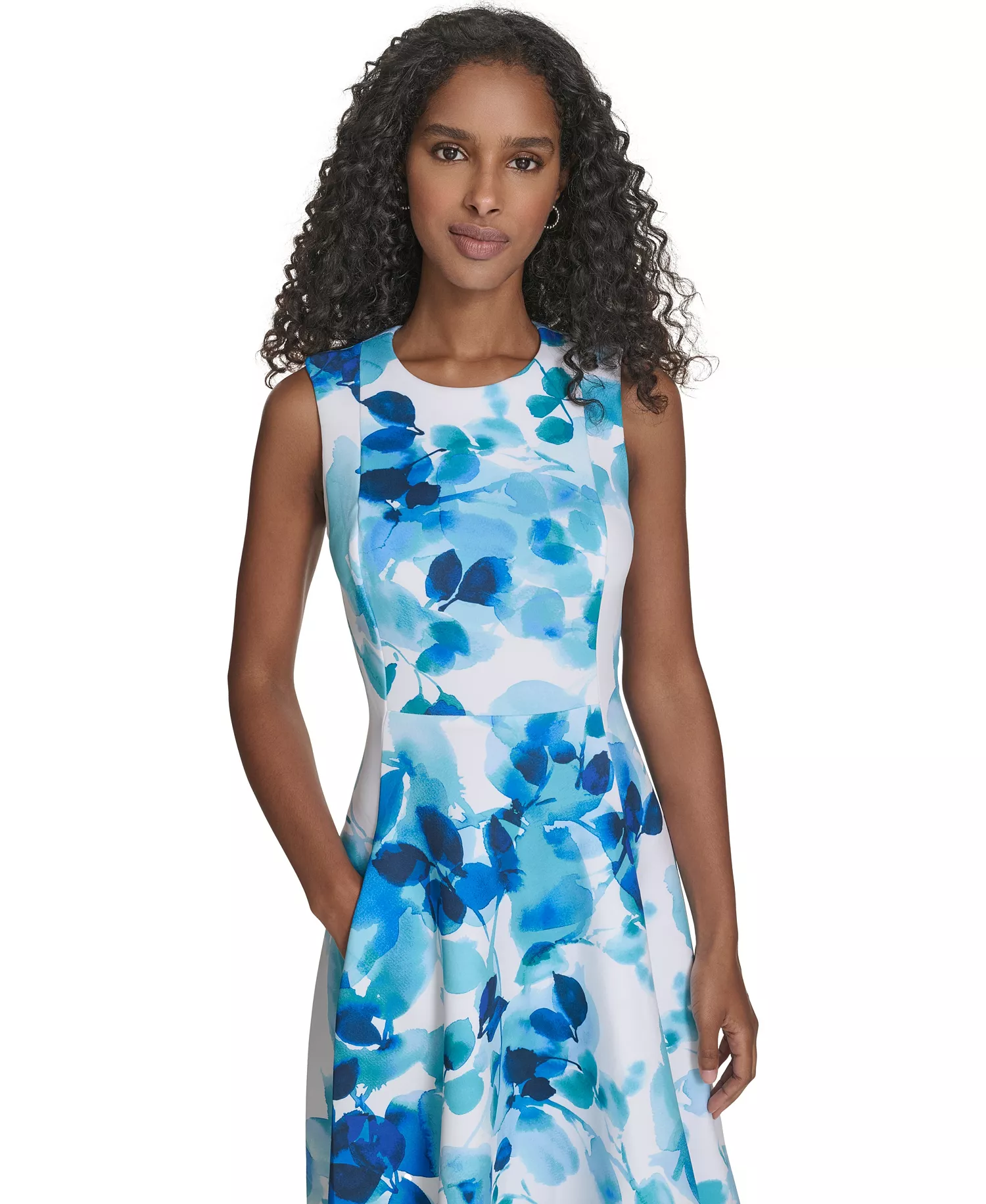 Women's Sleeveless Crewneck Dress - Capri/White Multi - 12