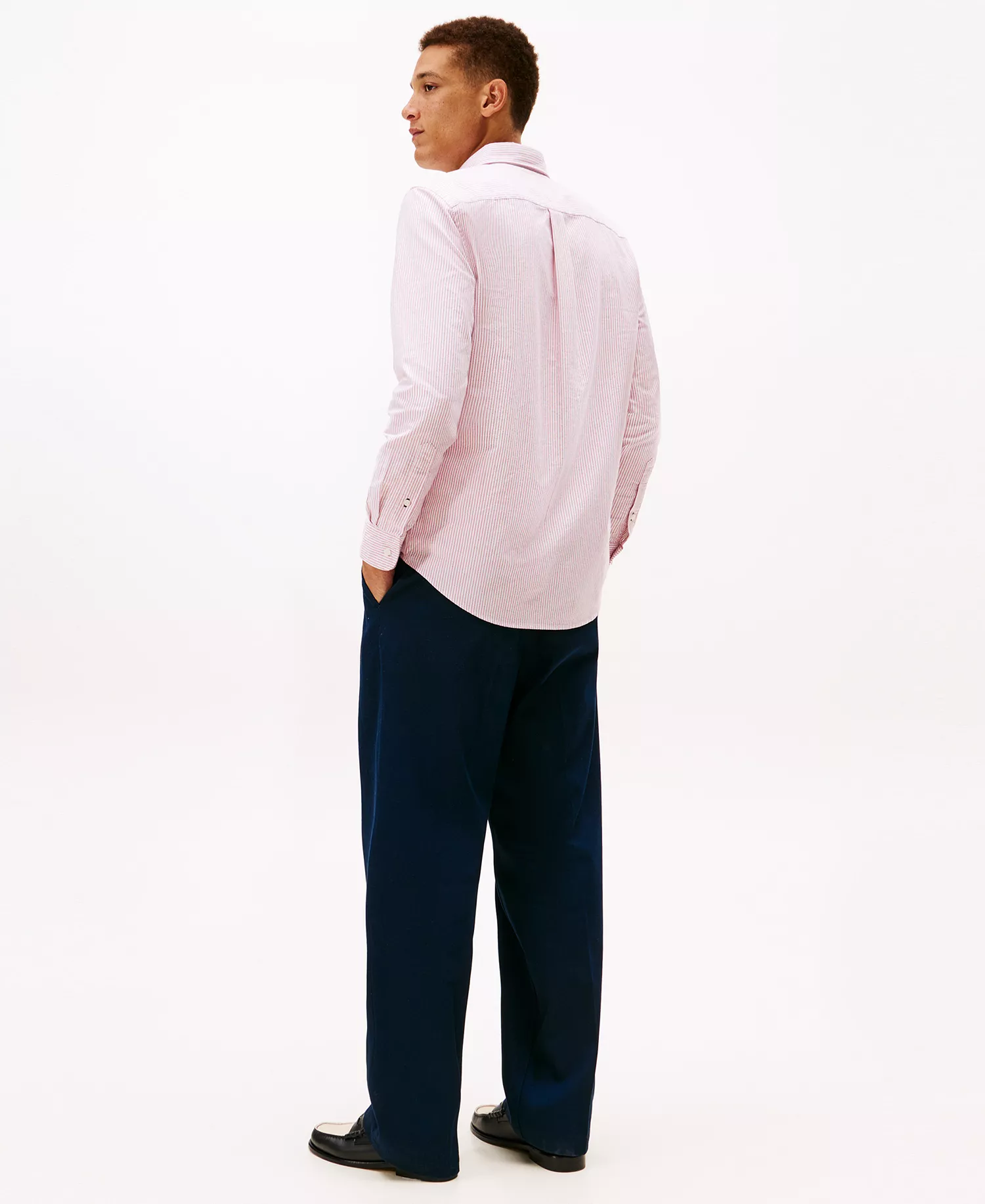 Men's Regular-Fit Striped Heritage Oxford Long-Sleeve Shirt - Medium Red / White - L