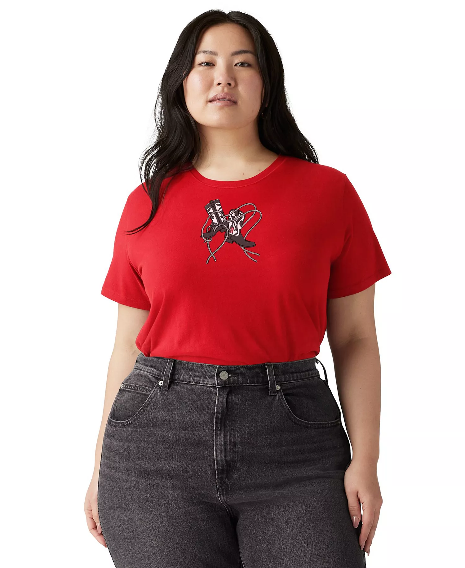 Plus Size Perfect Short Sleeve T-Shirt - Red Boots - 1X