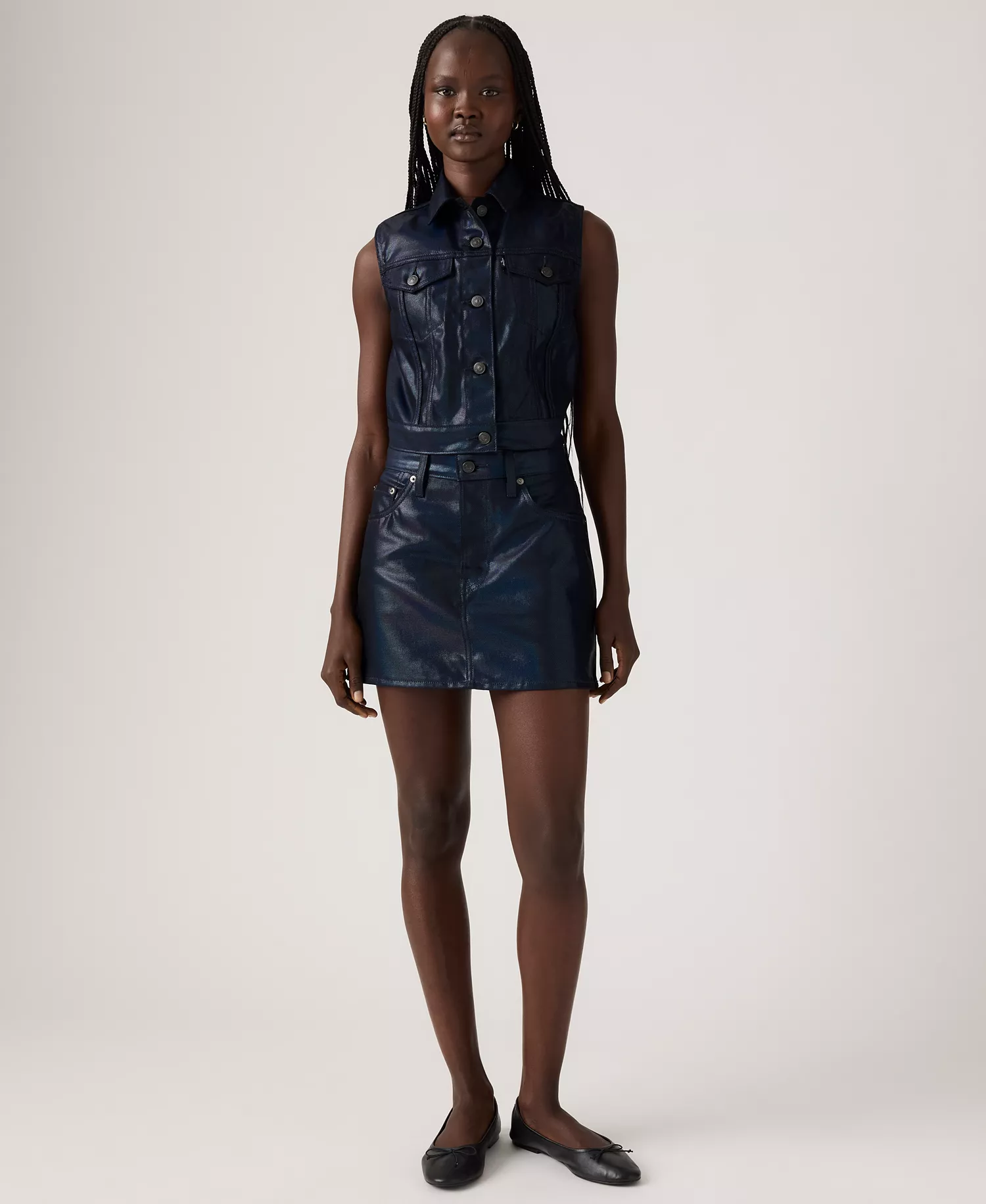 Women's Coated Icon Cotton Denim Skirt - Luminous Night - 25