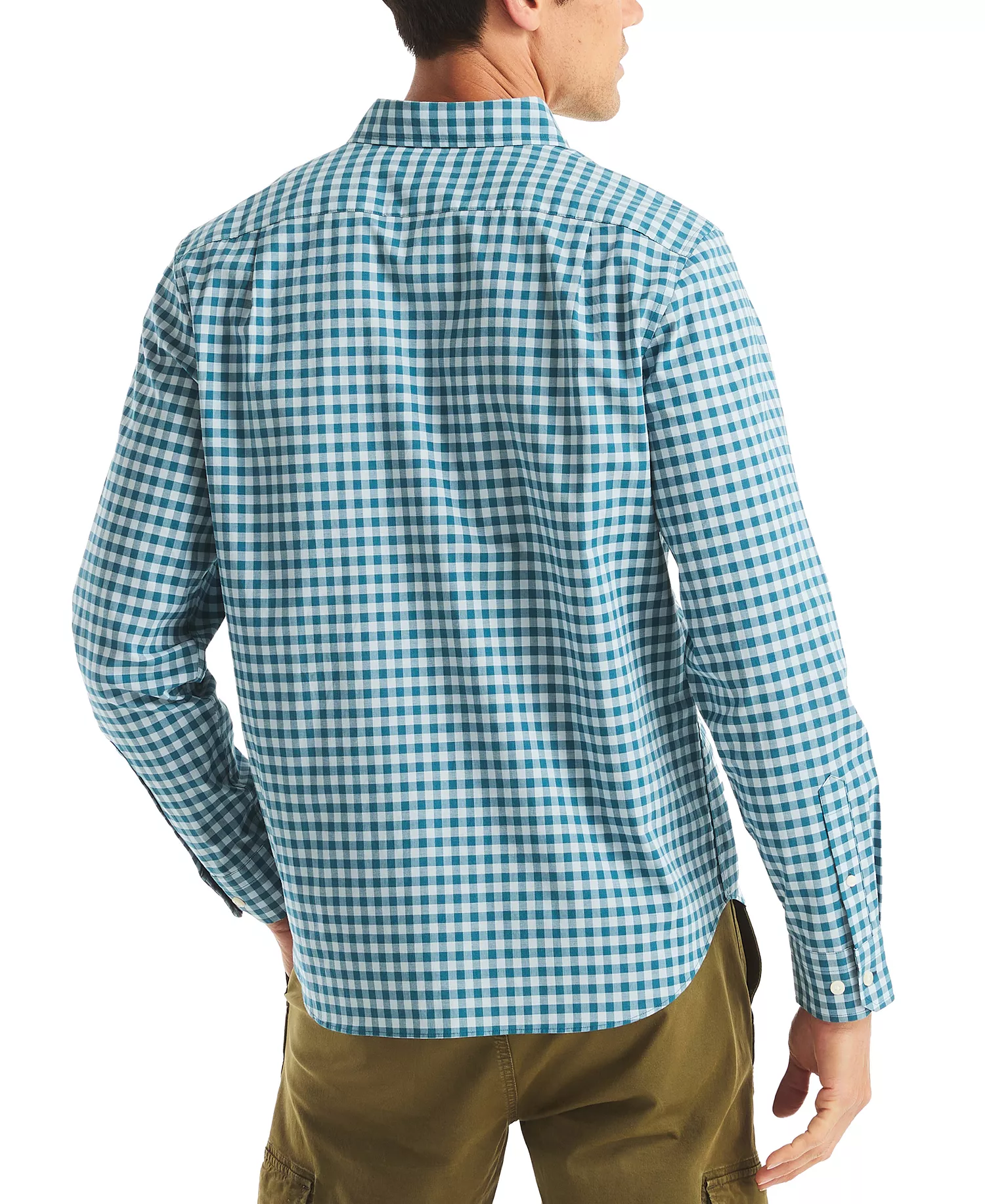 Men's Long Sleeve Check Button-Down Shirt - Blue Coral - M