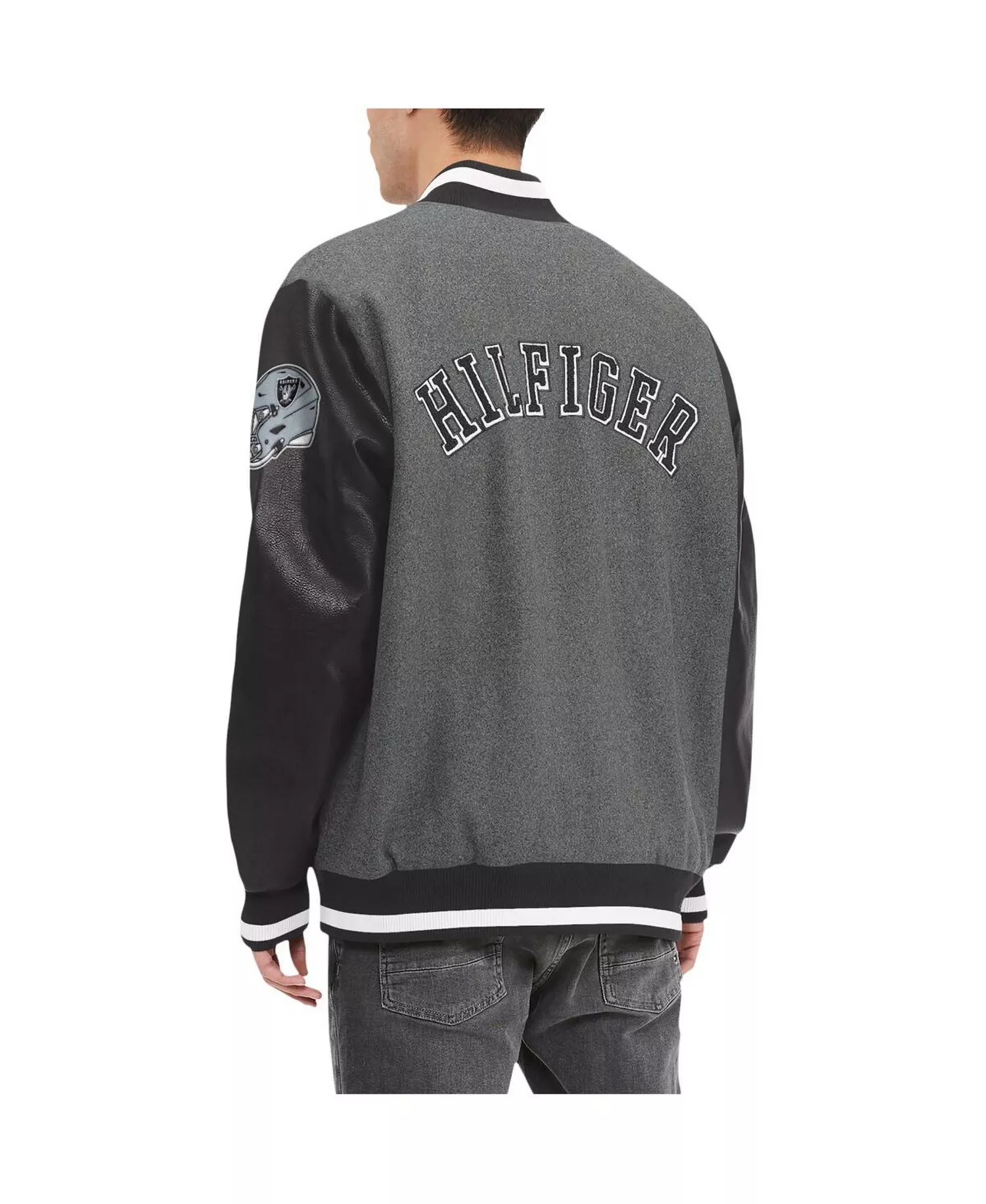 Men's Heather Gray, Black Las Vegas Raiders Gunner Full-Zip Varsity Jacket - Heather Gray, Black - L