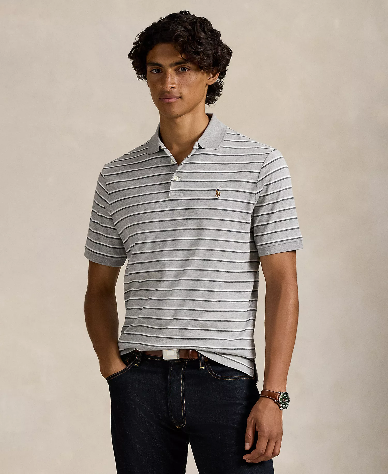 Men's Classic-Fit Striped Soft Cotton Polo - Andover Heather Gray Multi - 2XL