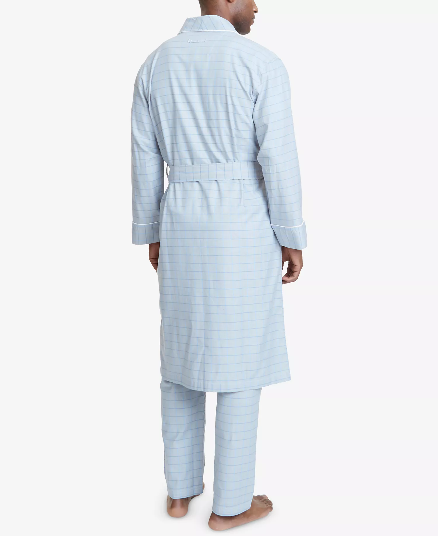 Men's Windowpane Plaid Cotton Robe  - Light Blue - L/XL
