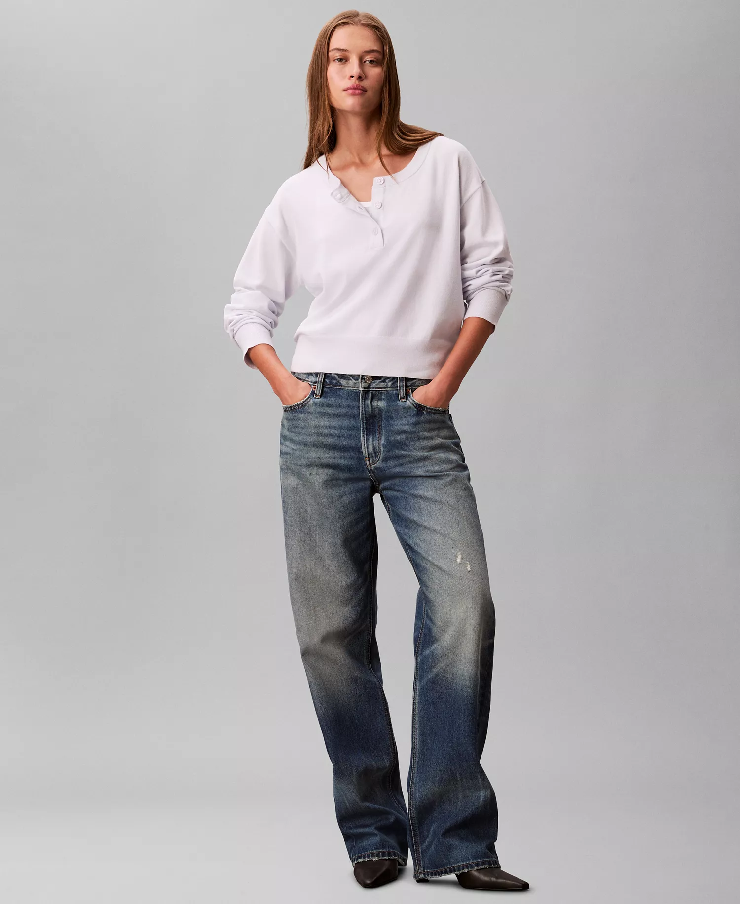 Women's Long Sleeve Henley T-Shirt - Lacey Lilac - L