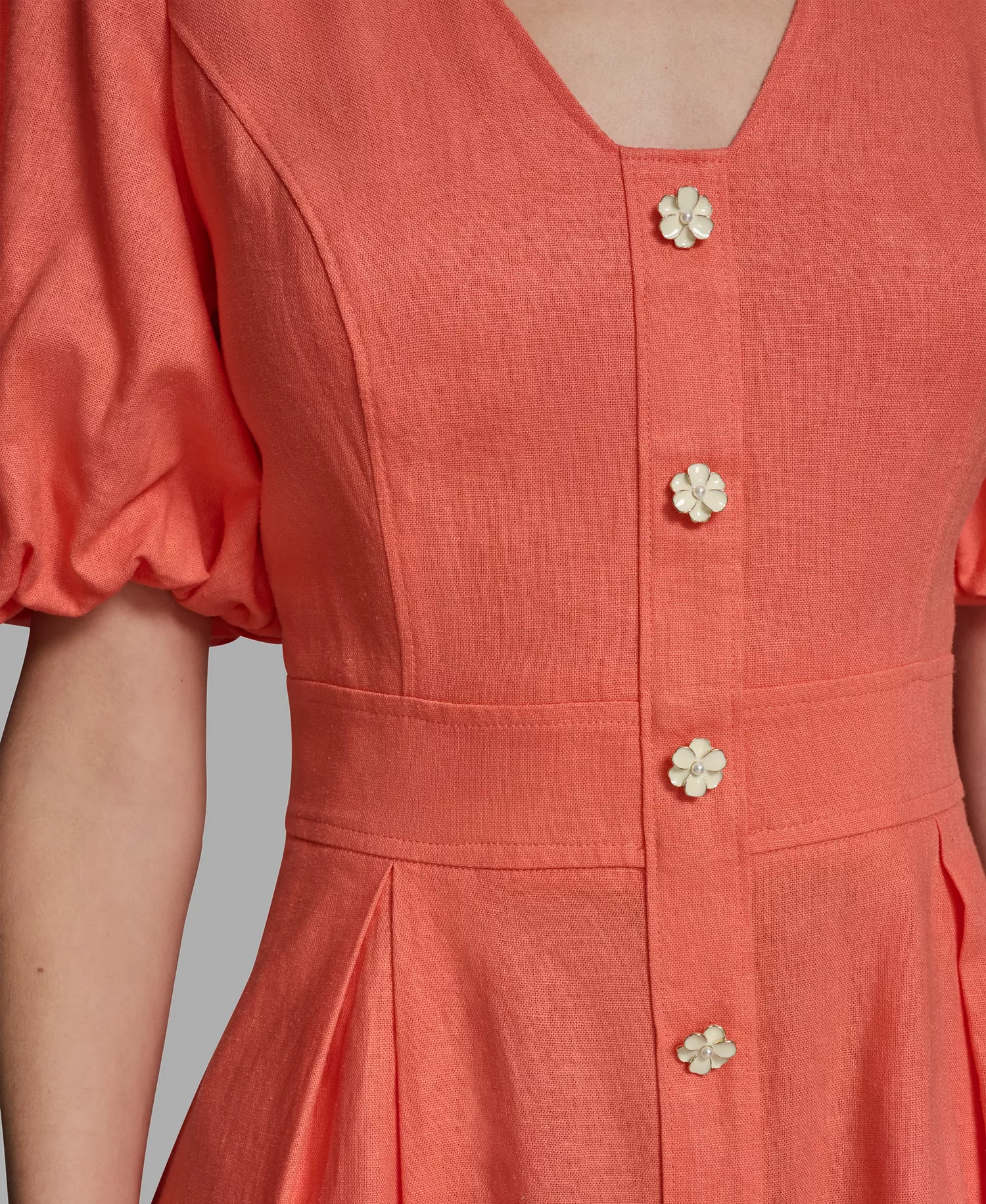 Women's Puff-Sleeve V-Neck Dress - Camelia - 10