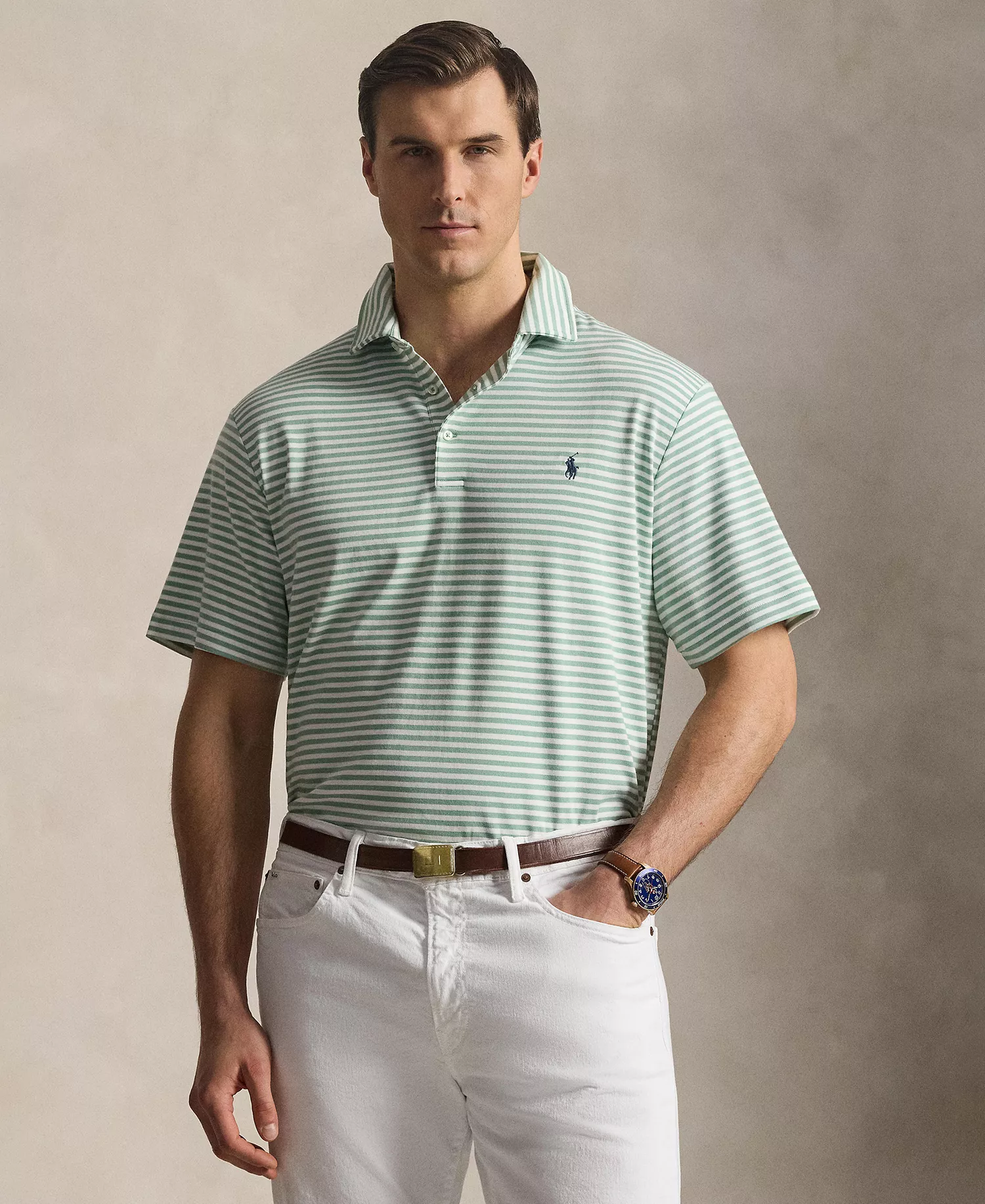 Men's Big & Tall Striped Polo Shirt - Faded Mint/White - 2LT