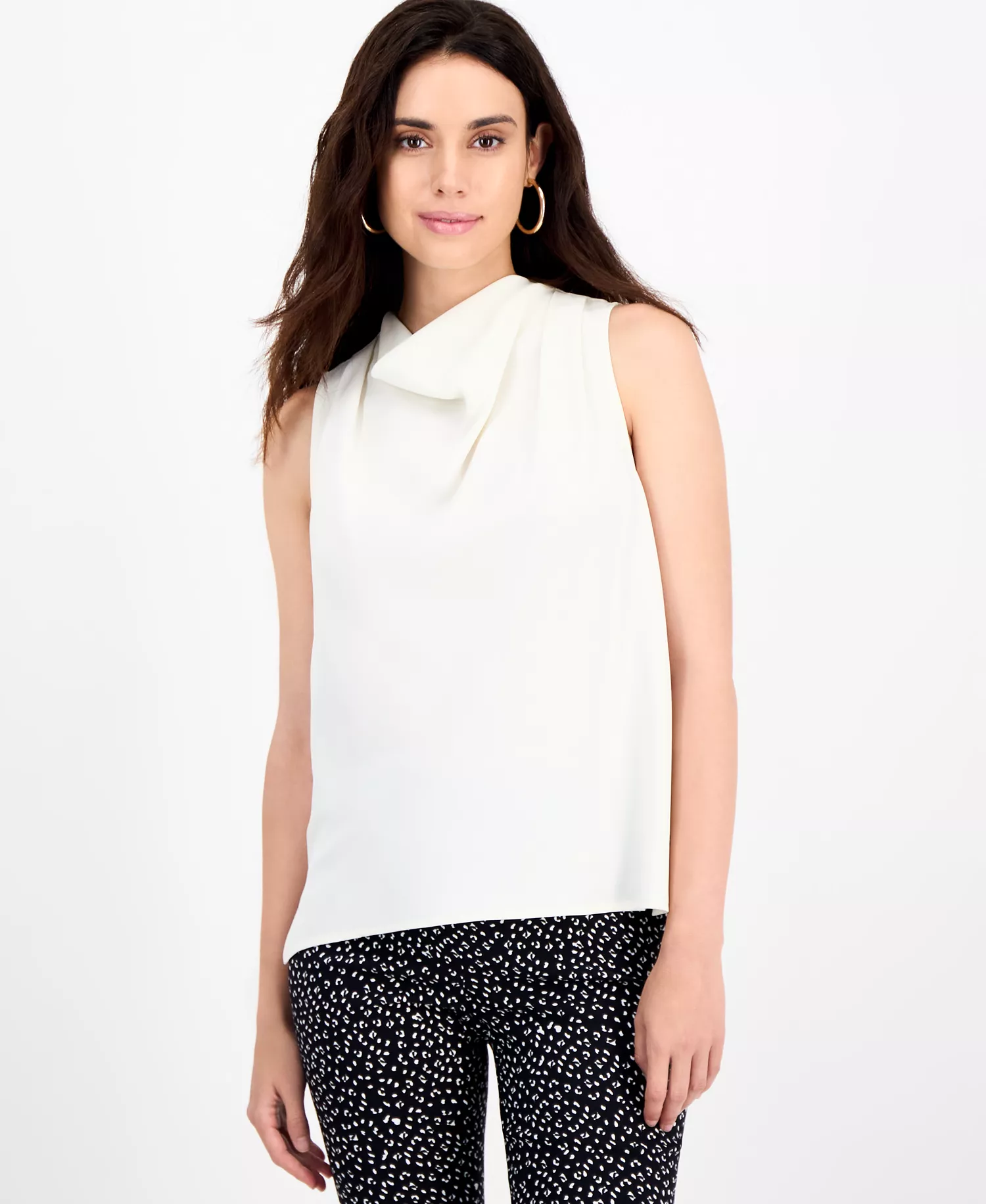 Petite Draped-Neck Sleeveless Top, Macy's Exclusive  - Vintage Cream - P/L