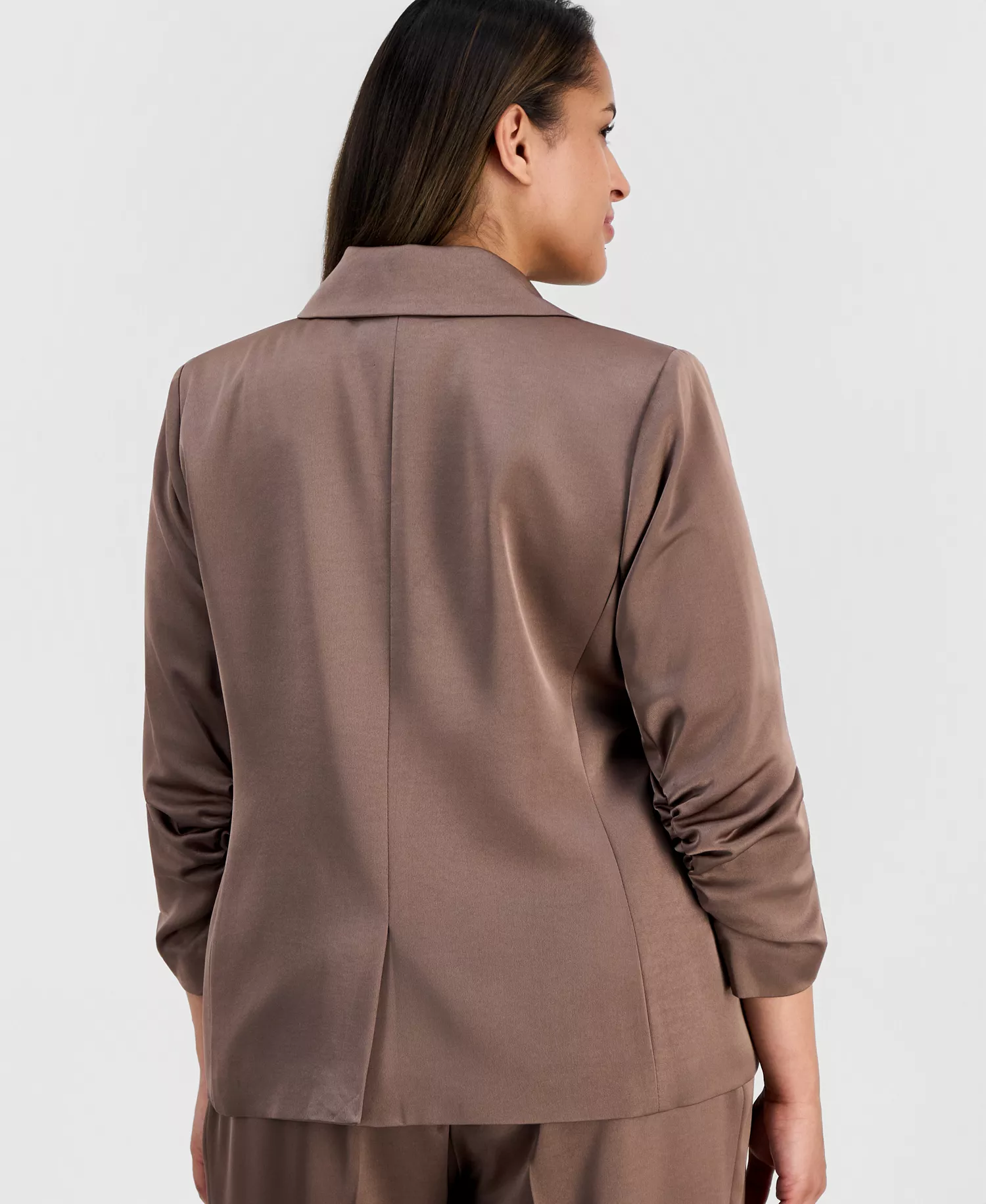 Plus Size Faux-Double-Breasted Satin Jacket  - Mocha - 14W