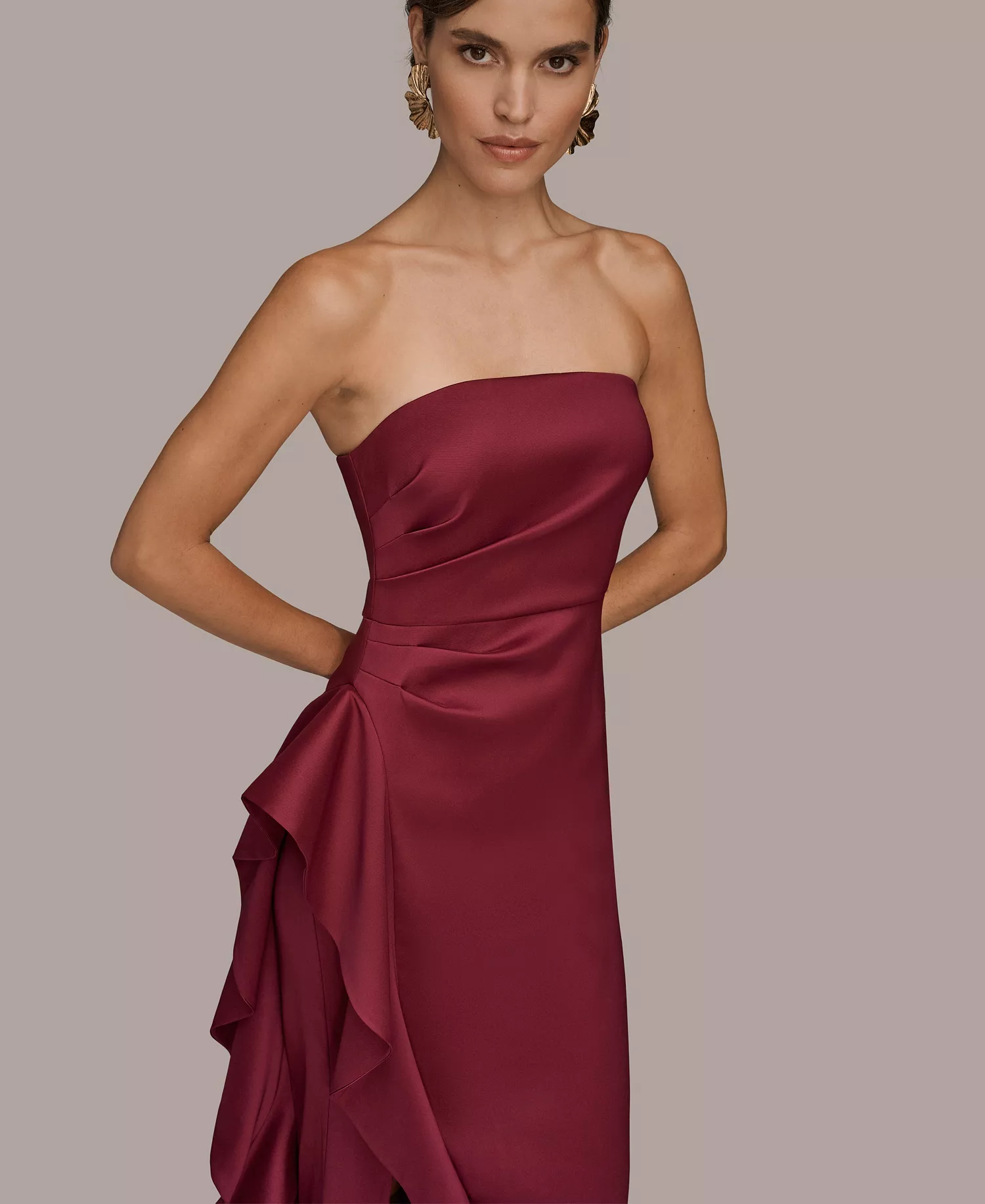 Women's Strapless Side Ruffle Dress - SANGRIA - 10