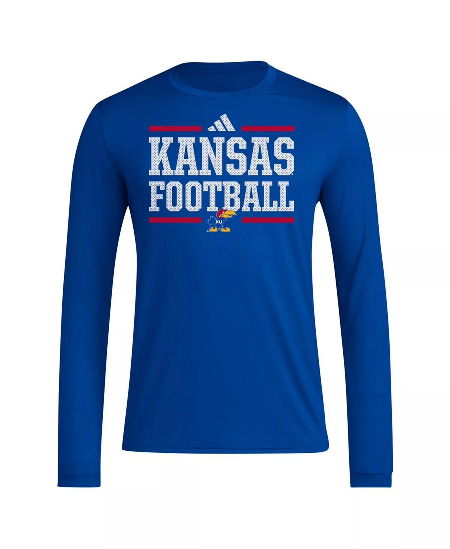 Men's Royal Kansas Jayhawks Locker Football Pre-Game AEROREADY Long Sleeve T-Shirt - Royal - 2XL