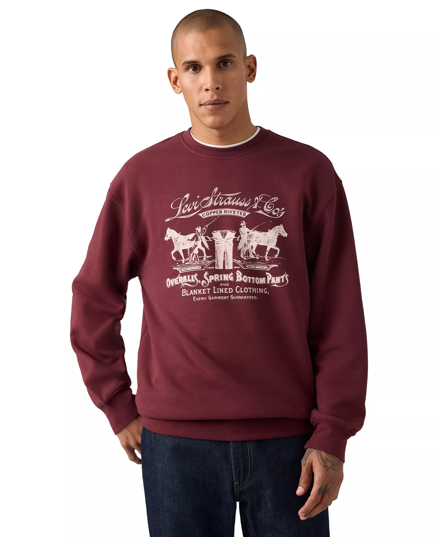 Men's Crewneck Long-Sleeve Sweatshirt - Dark red - 2XL