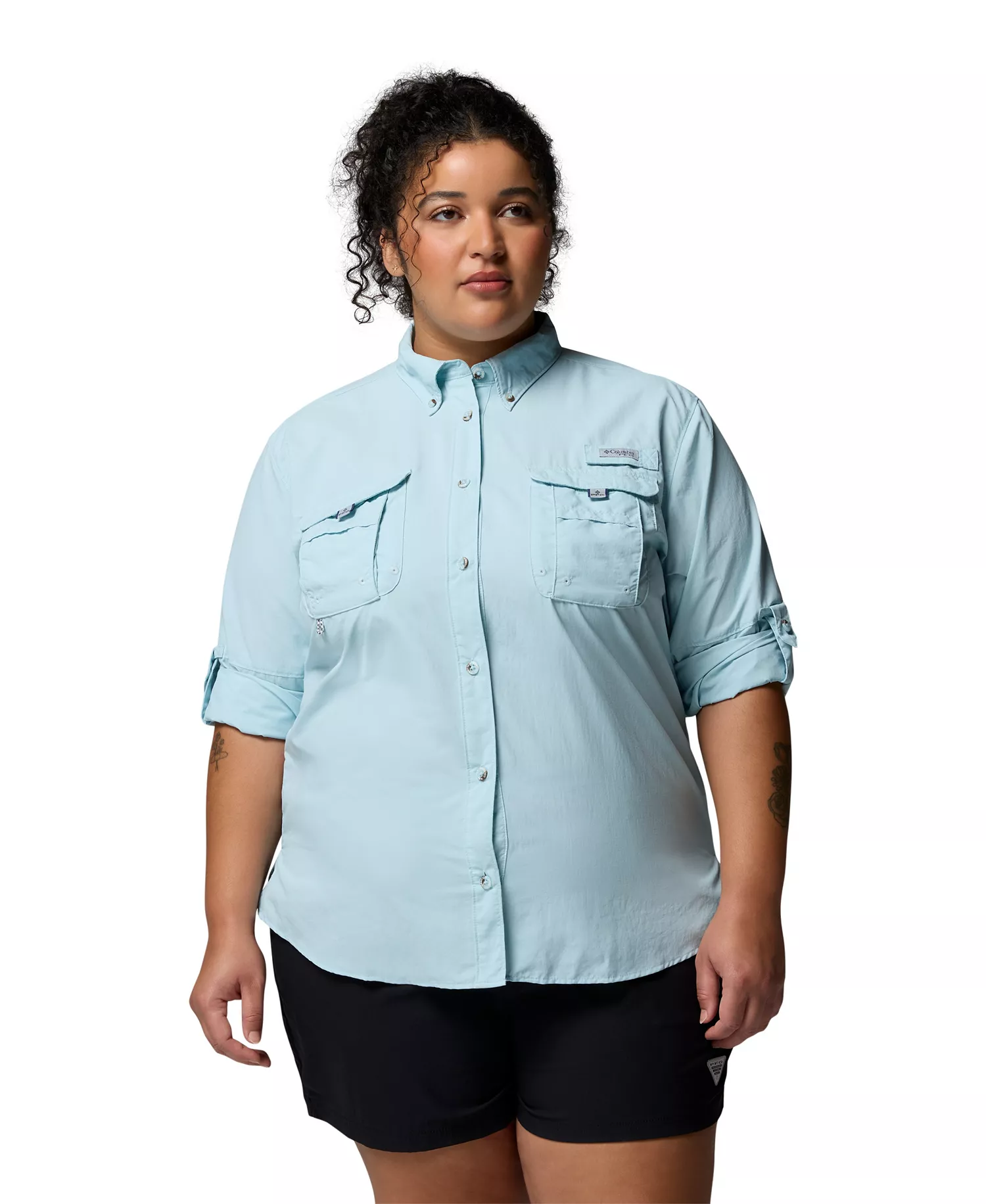 PFG Plus Size Long-Sleeve Outdoor Shirt - Marine Light - 1X