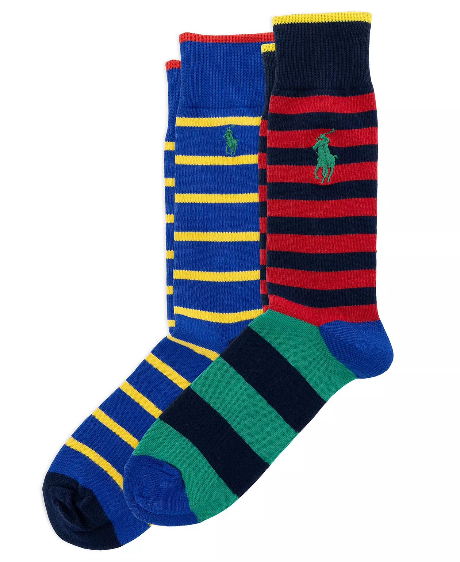 Men's Fun Stripes Crew Socks, 2-Pack - Red/Green/Blue - 10-13