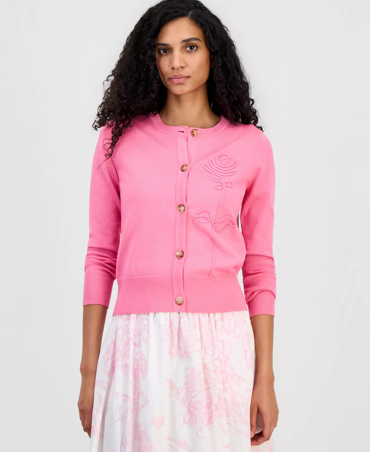 Women's Rose-Soutache Cardigan - Parisian Pink - L