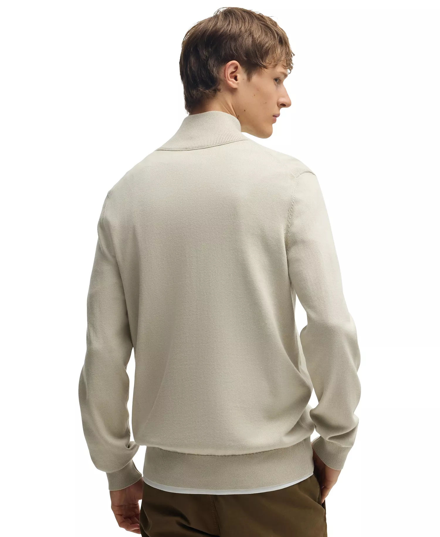 Men's Logo Patch Zip-Neck Sweater - Open Beige - M