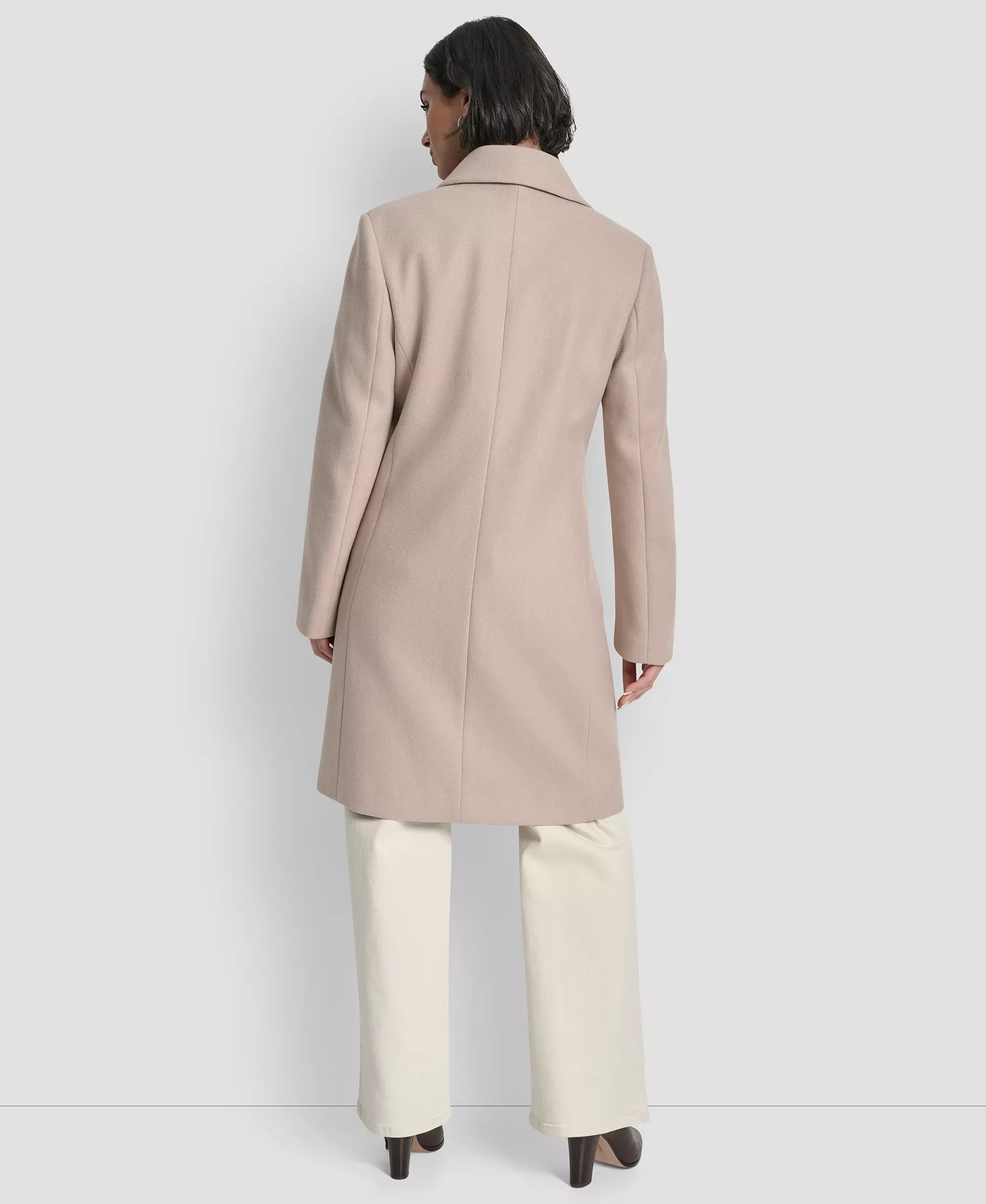 Women's Double-Breasted Notch Collar Coat - Beige Melange - L