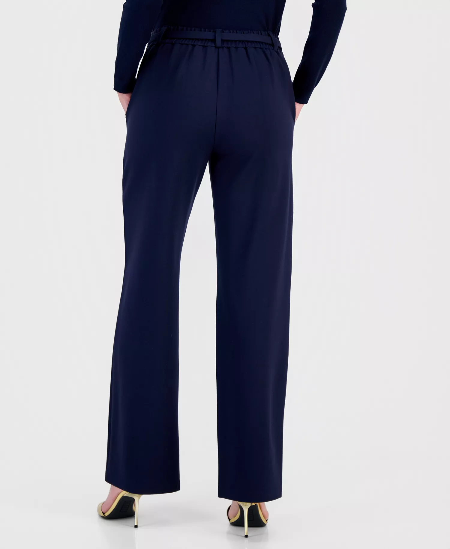 Women's Buckle-Belt Wide-Leg Ankle Pants - Navy - 10