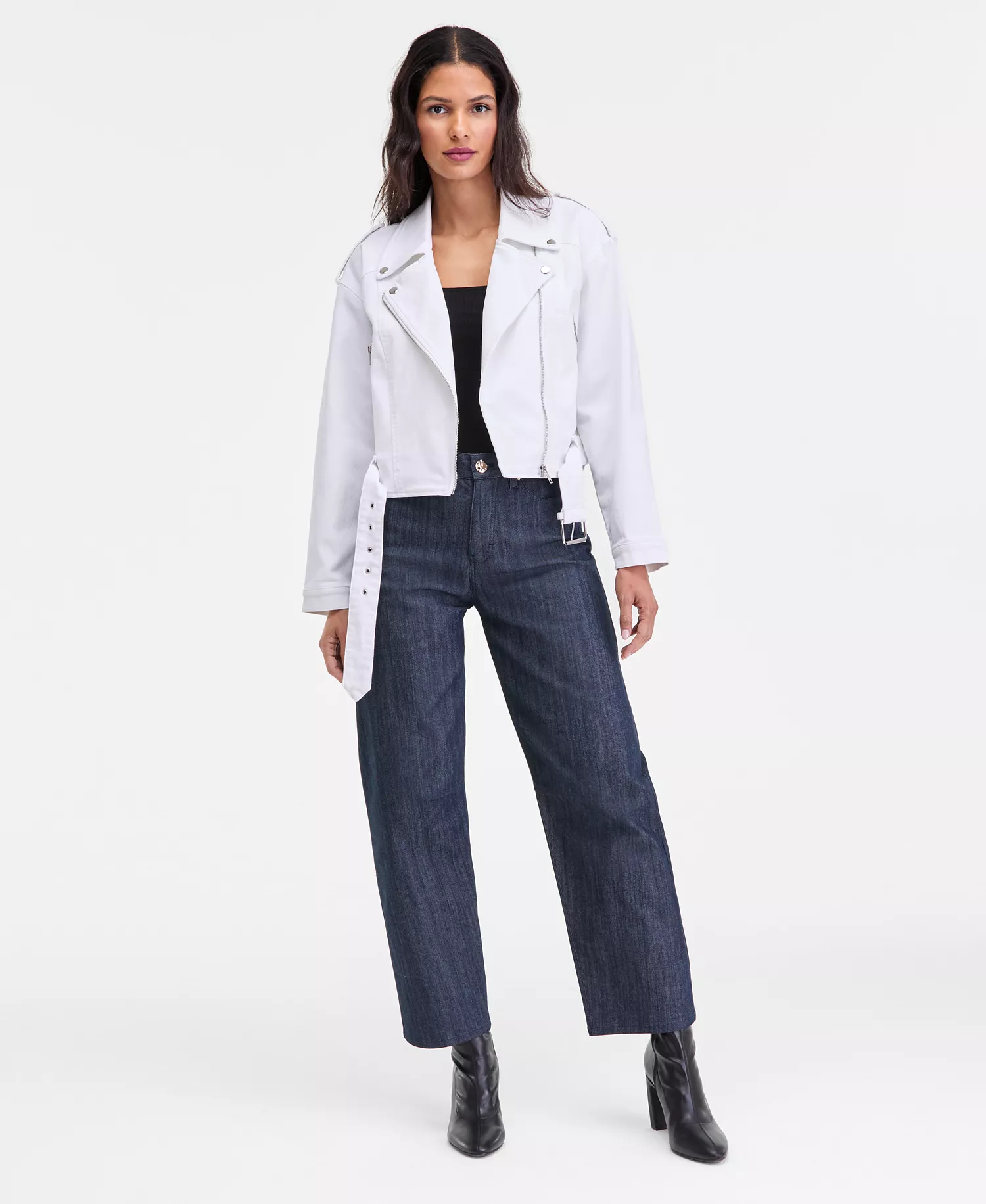 Women's Belted Moto Jacket, Macy's Exclusive - Bright White - L