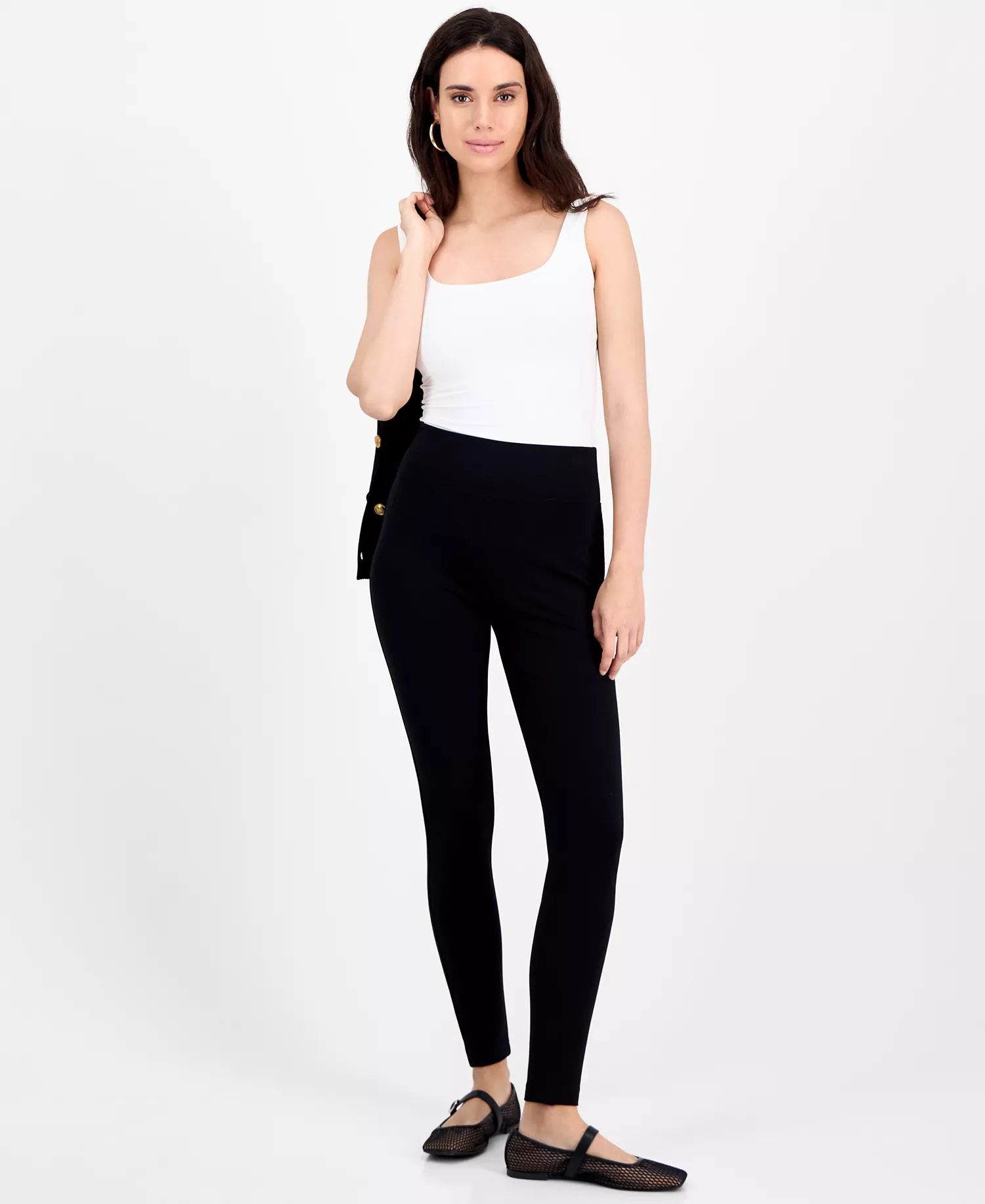Petite High-Rise Pull-On Leggings, Macy's Exclusive - Deep Black - P/L