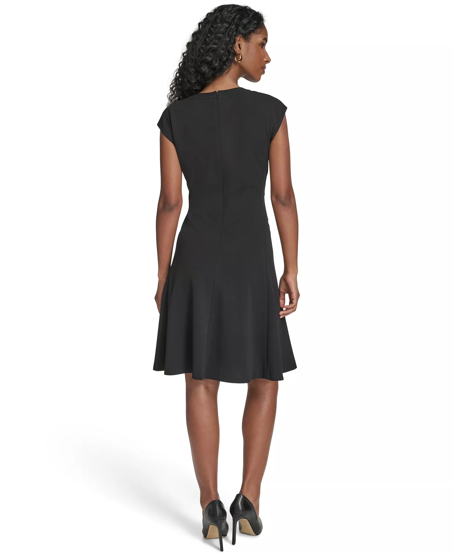 Women's V-Neck Fit and Flare Dress - Black - 10