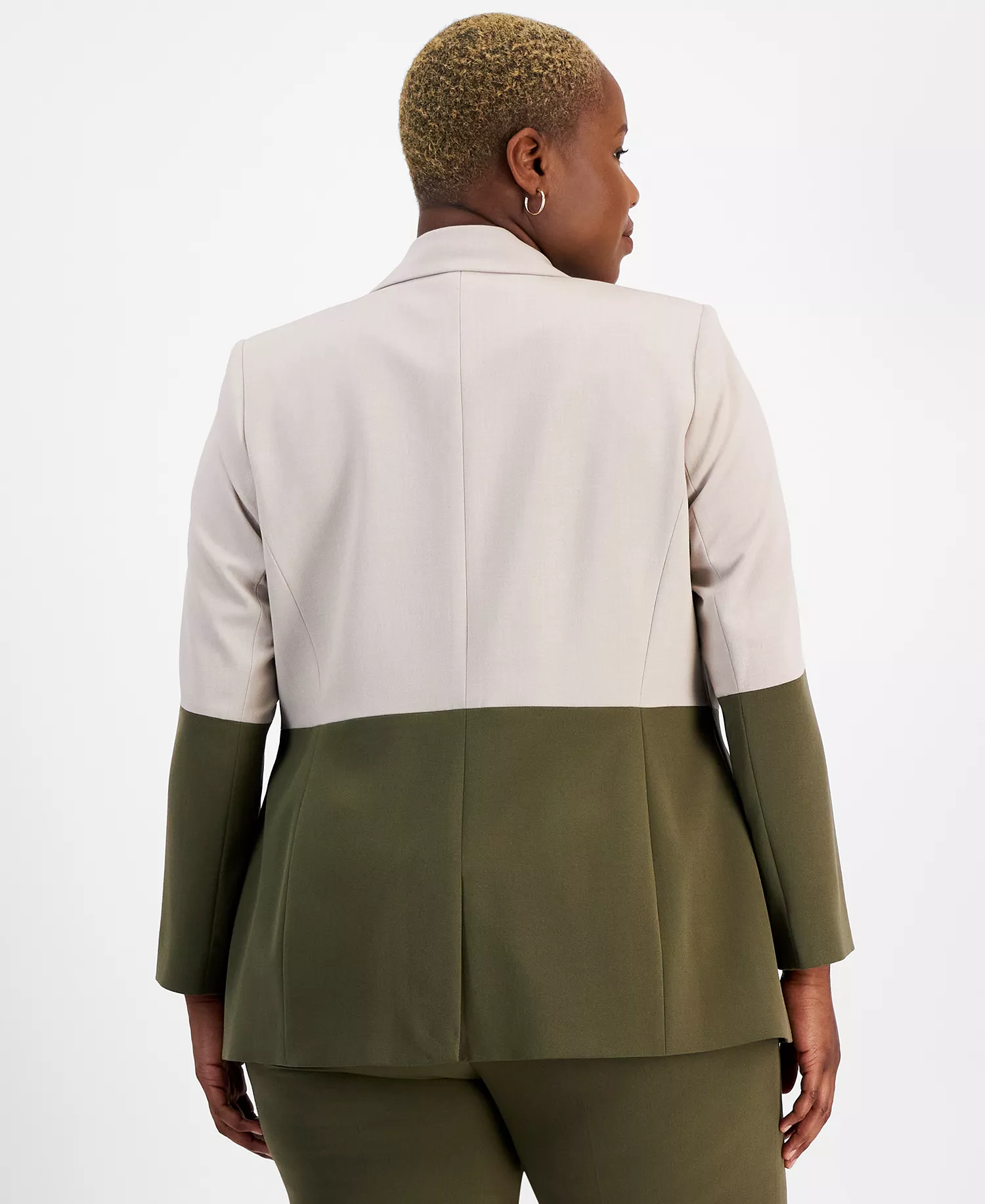 Plus Size Colorblocked Boyfriend Blazer & Pants Suit Separates - Sand/loden - 14W