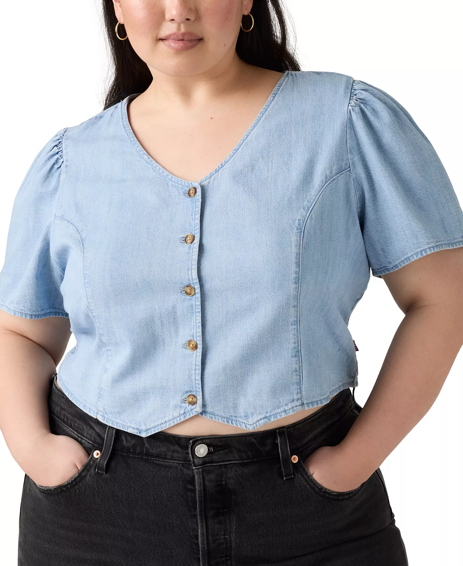Plus Size Moxie Cotton Denim Blouse - Soft As Butter 3 - 1X